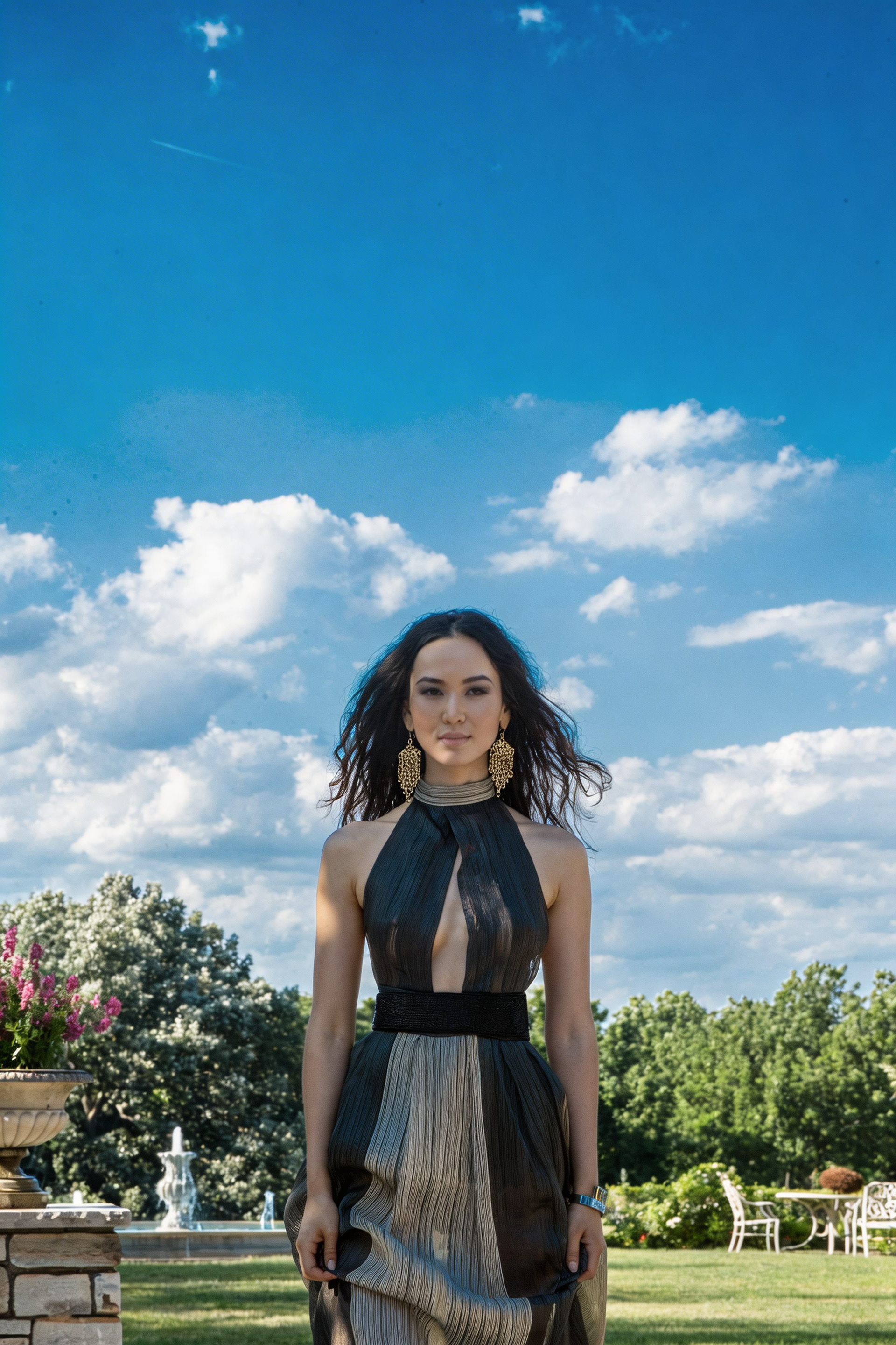 Fashion editorial portrait featuring fur styling photographed inside Long Island mansion hotel.