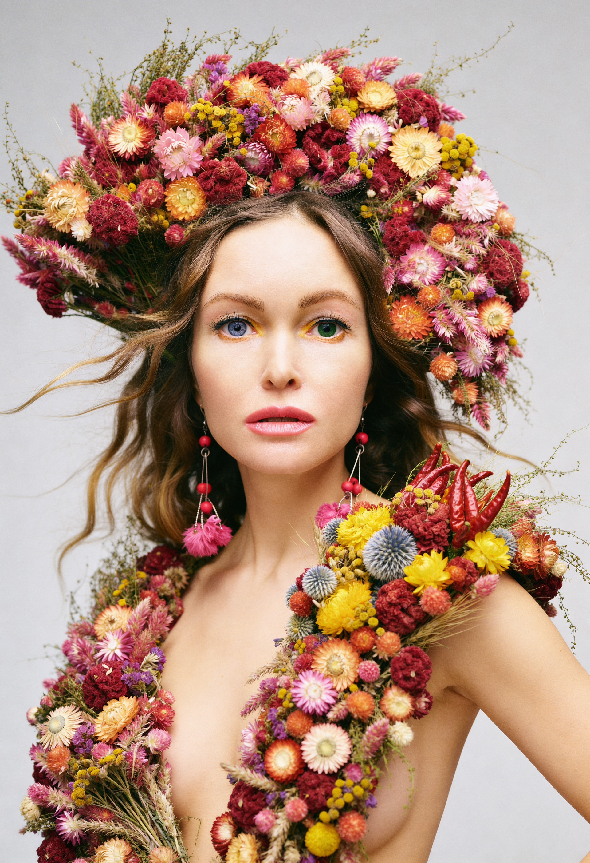 Ukrainian inspired portrait with floral styling and strong eye contact