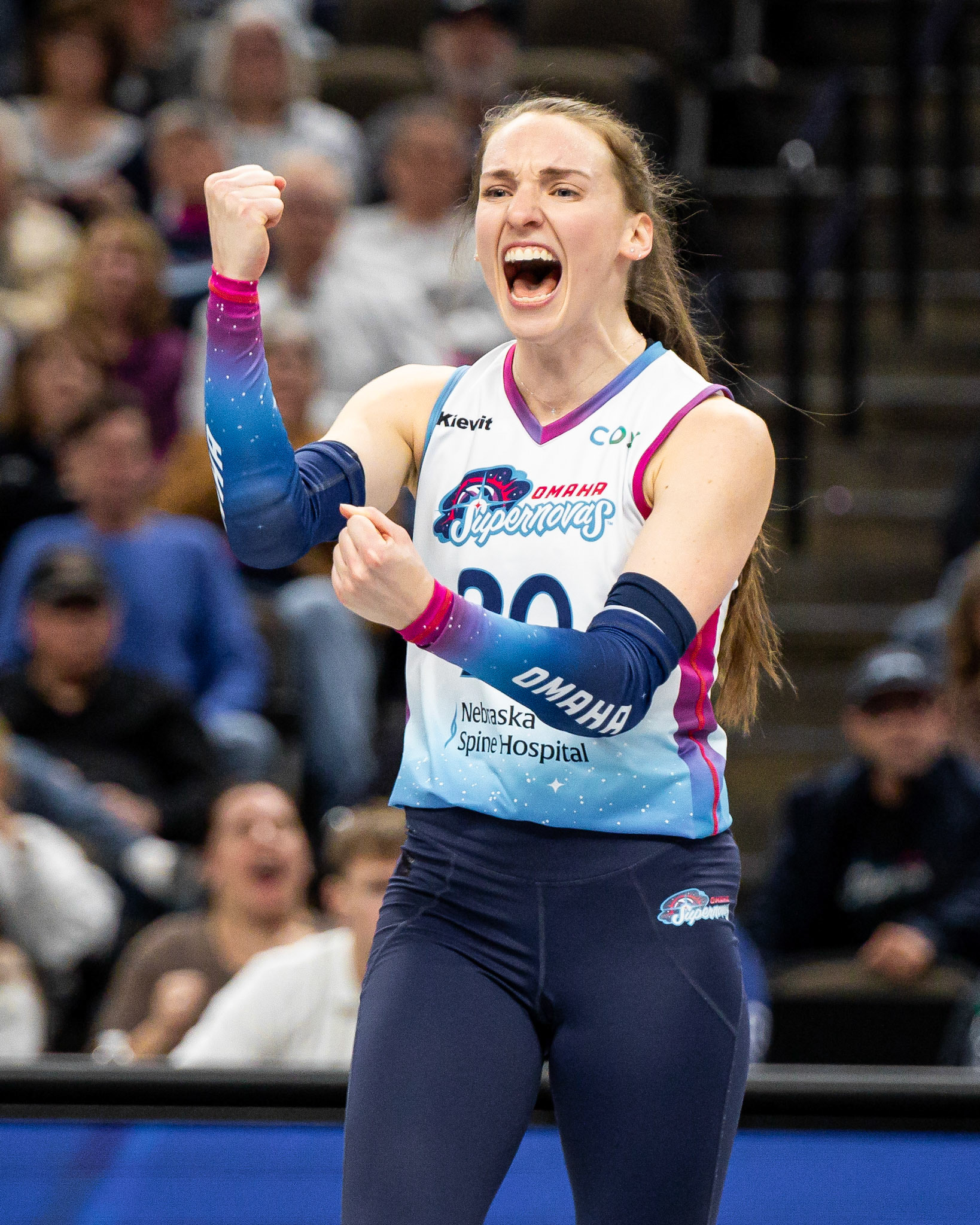 Allison Holder (20) of the Omaha Supernovas reacts after a play during a Pro Volleyball Federation match against the Dallas Pulse held at CHI Health Center Omaha, Thursday, Feb. 12, 2026 in Omaha, Nebraska. (Photo by Abdoul Sow for Omaha Supernovas/Pro Volleyball Federation)