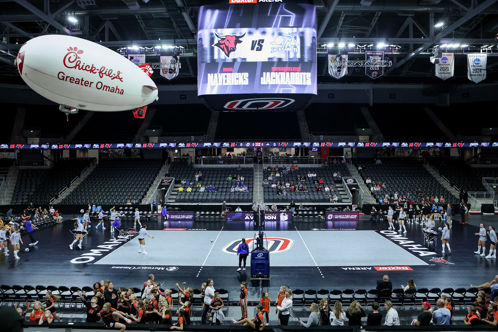 … during a college volleyball match on Thursday, Oct. 1, 2026, in Omaha, Neb.. Photo by Abdoul Sow.
