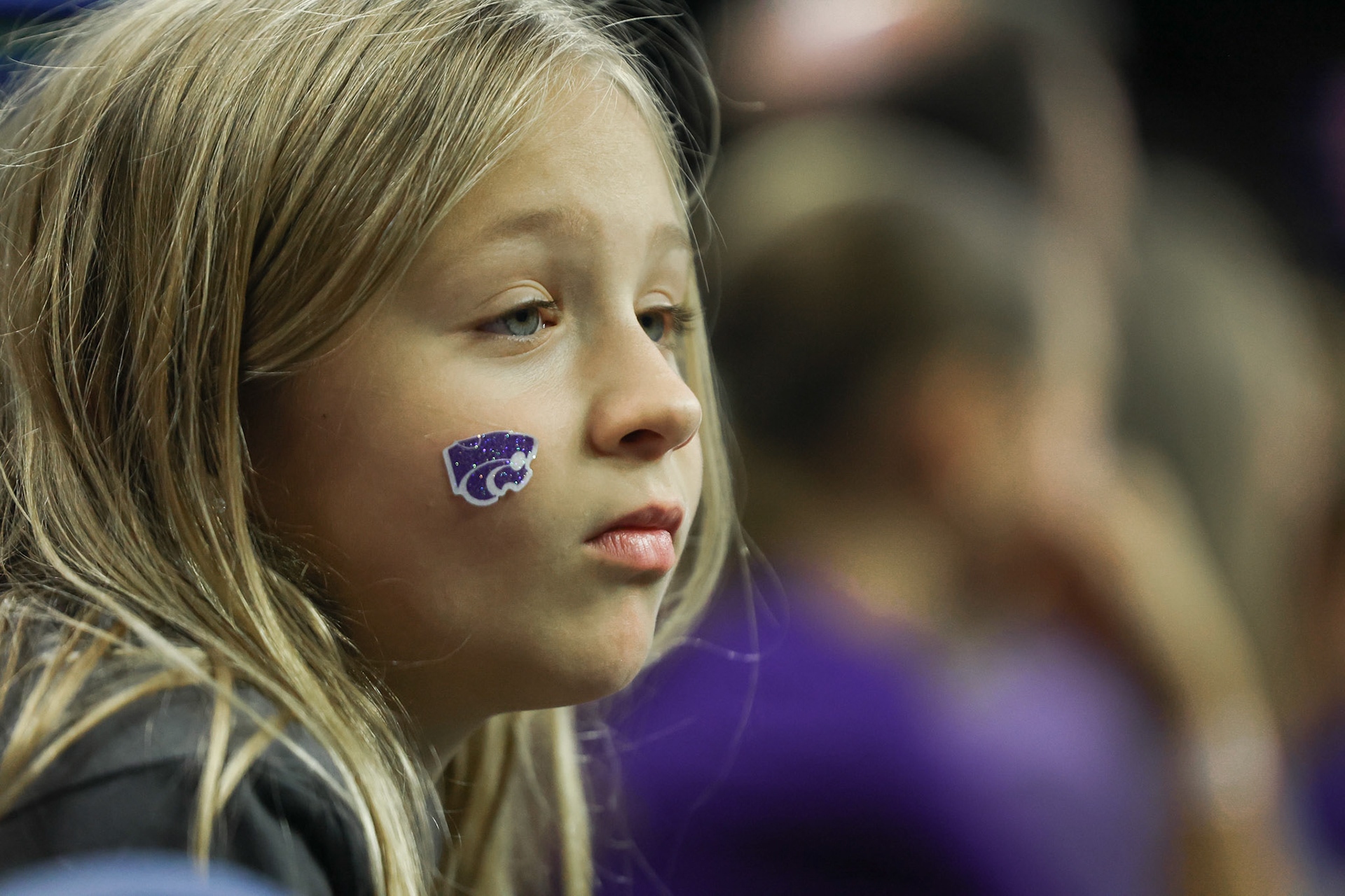 A young Kansas State Wildcats fan watches a volleyball match between the Kansas State Wildcats and Omaha Mavericks at Baxter Arena in Omaha, Nebraska, on Saturday, September 19, 2026. Photo by Abdoul Sow.