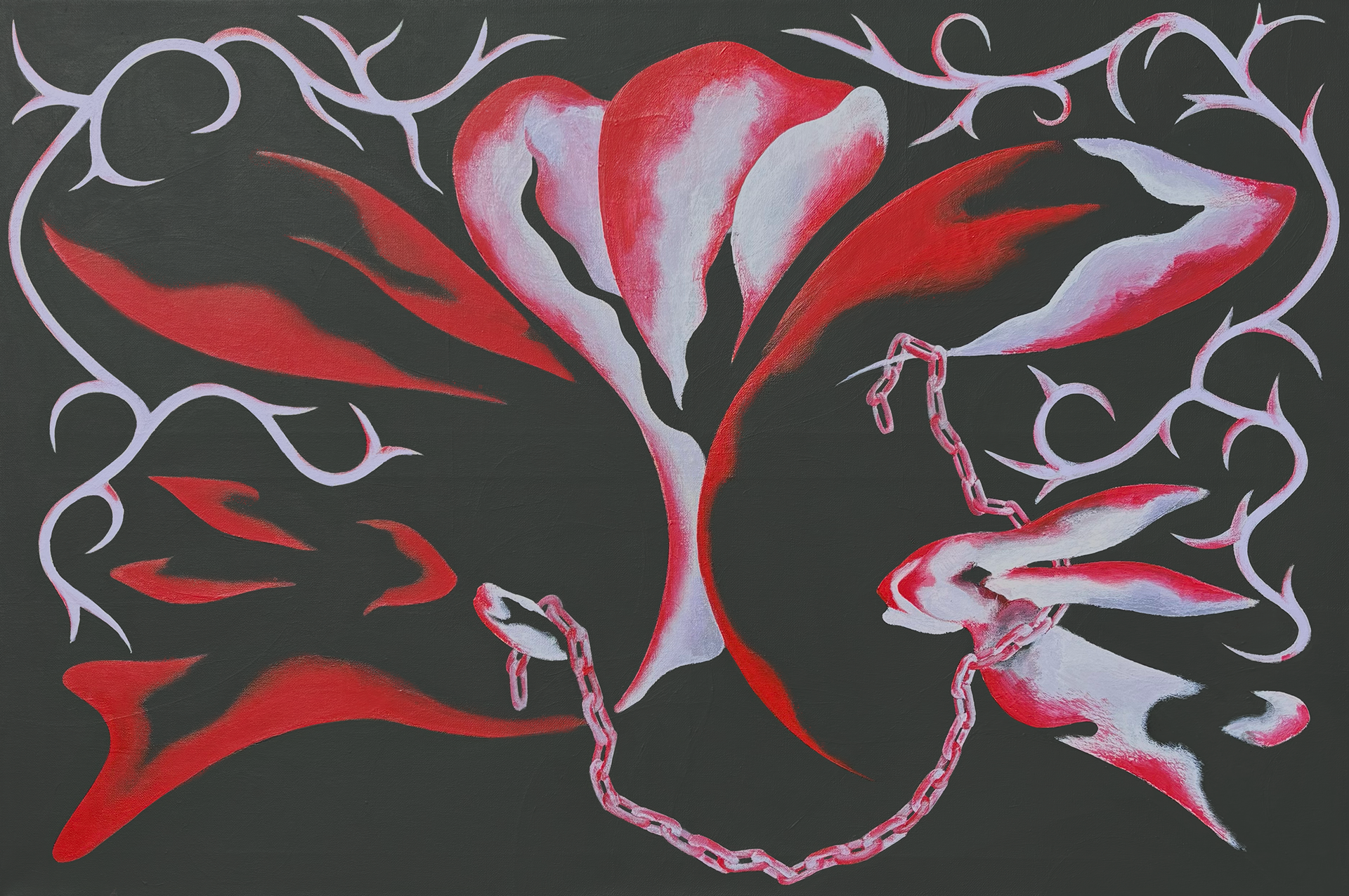 Violent Delights (2026), acrylic on canvas, 24 x 36 in