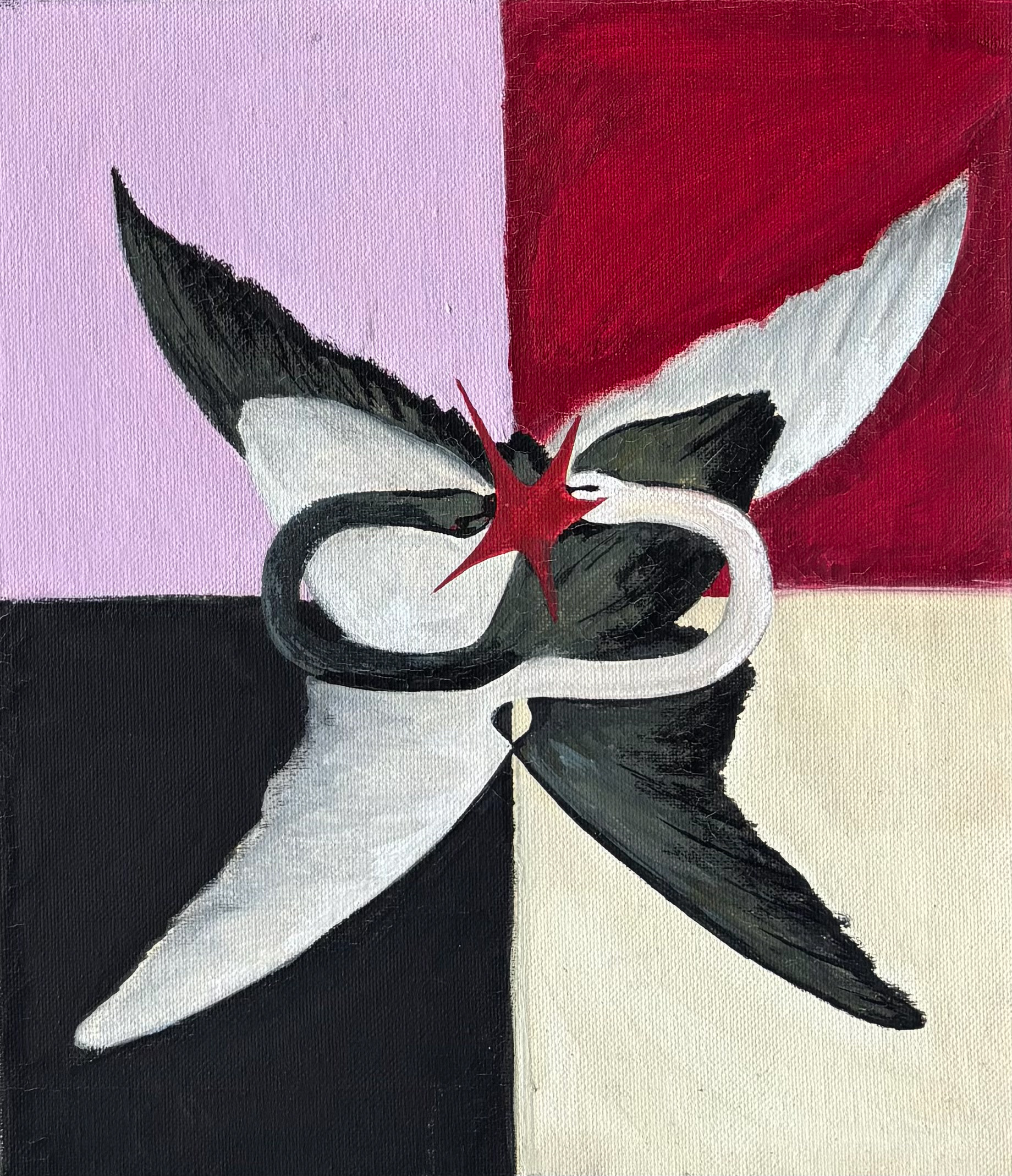 Starcrossed (Black),  2025, gouache and acrylic, 8" x 12" canvas