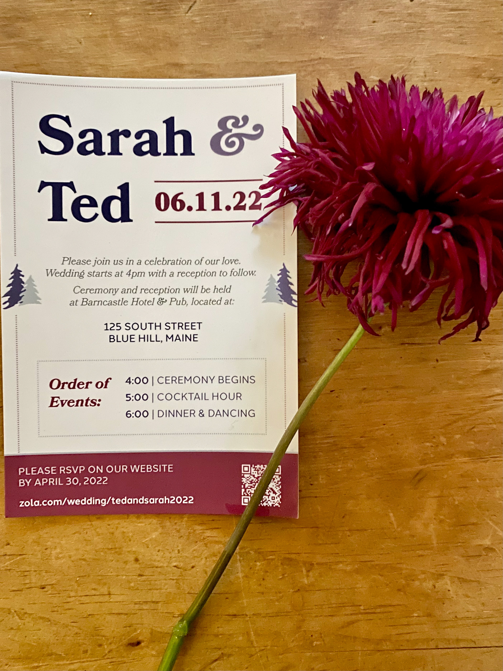 Wedding invitation for Sarah and Ted