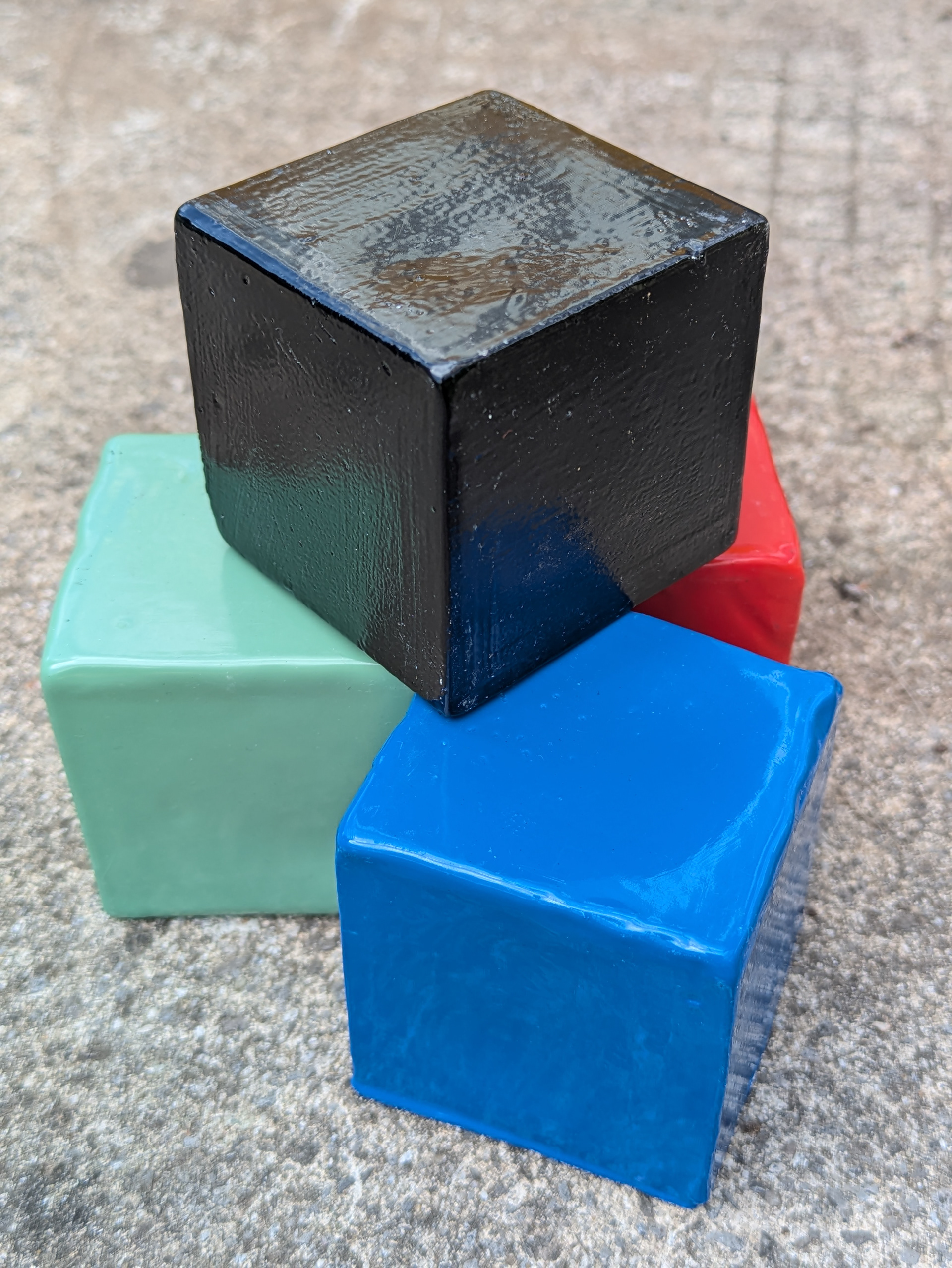 Slip cast ceramic cubes, powder coated