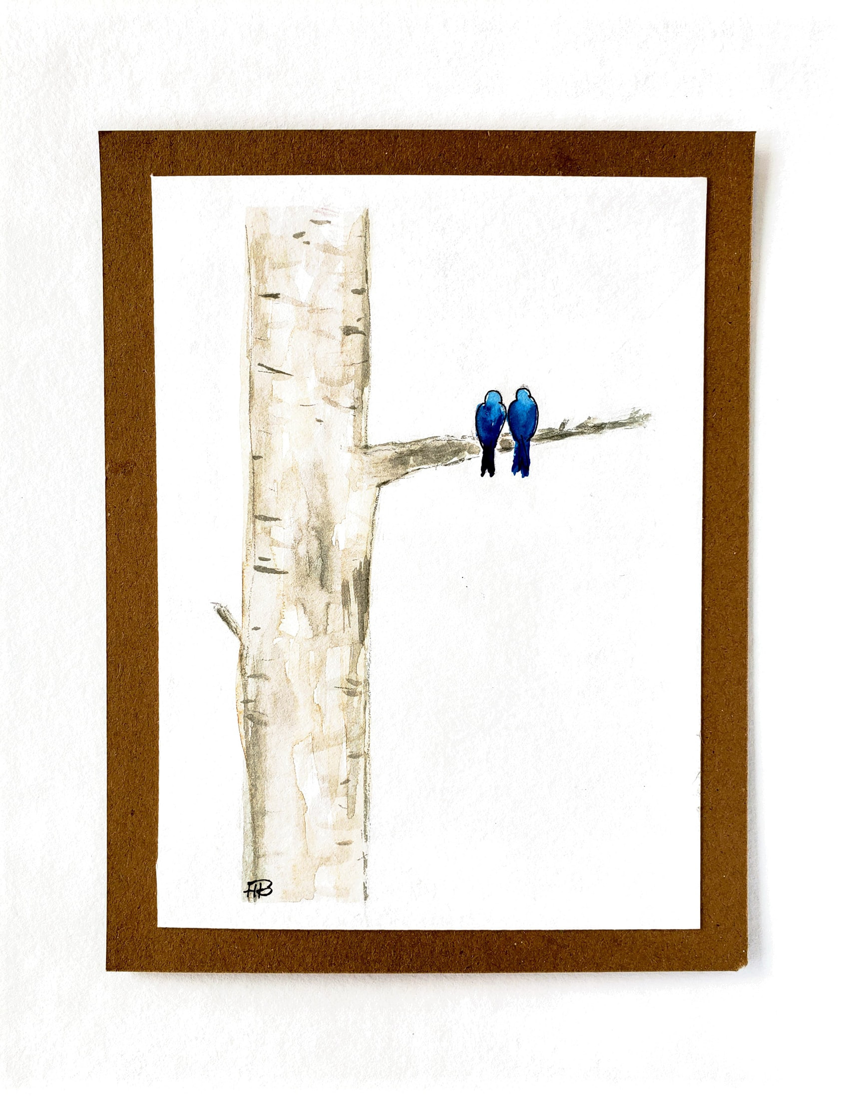 Bluebirds in a Birch Tree Watercolor (Etsy)