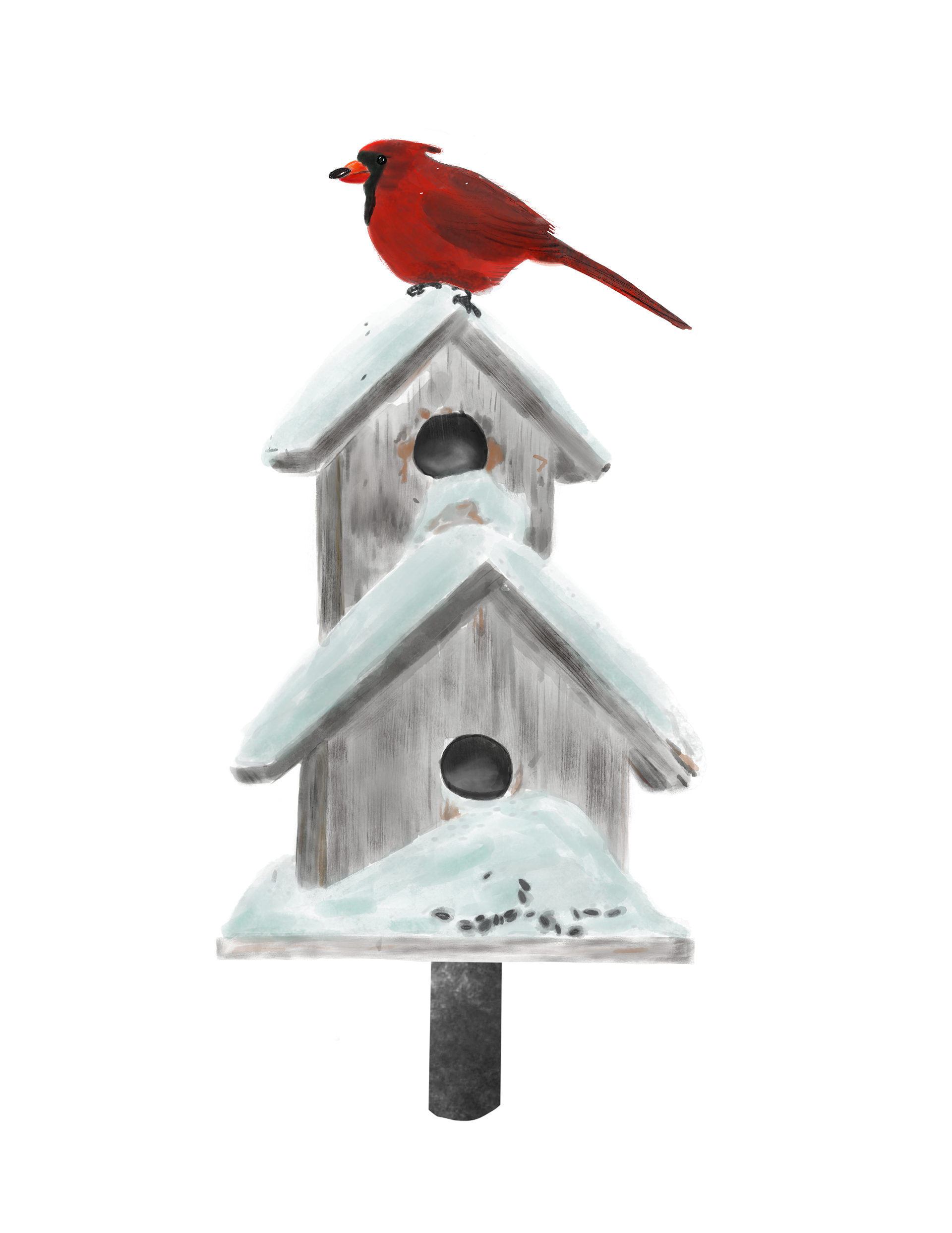 Cardinal Birdhouse Illustration (Etsy)