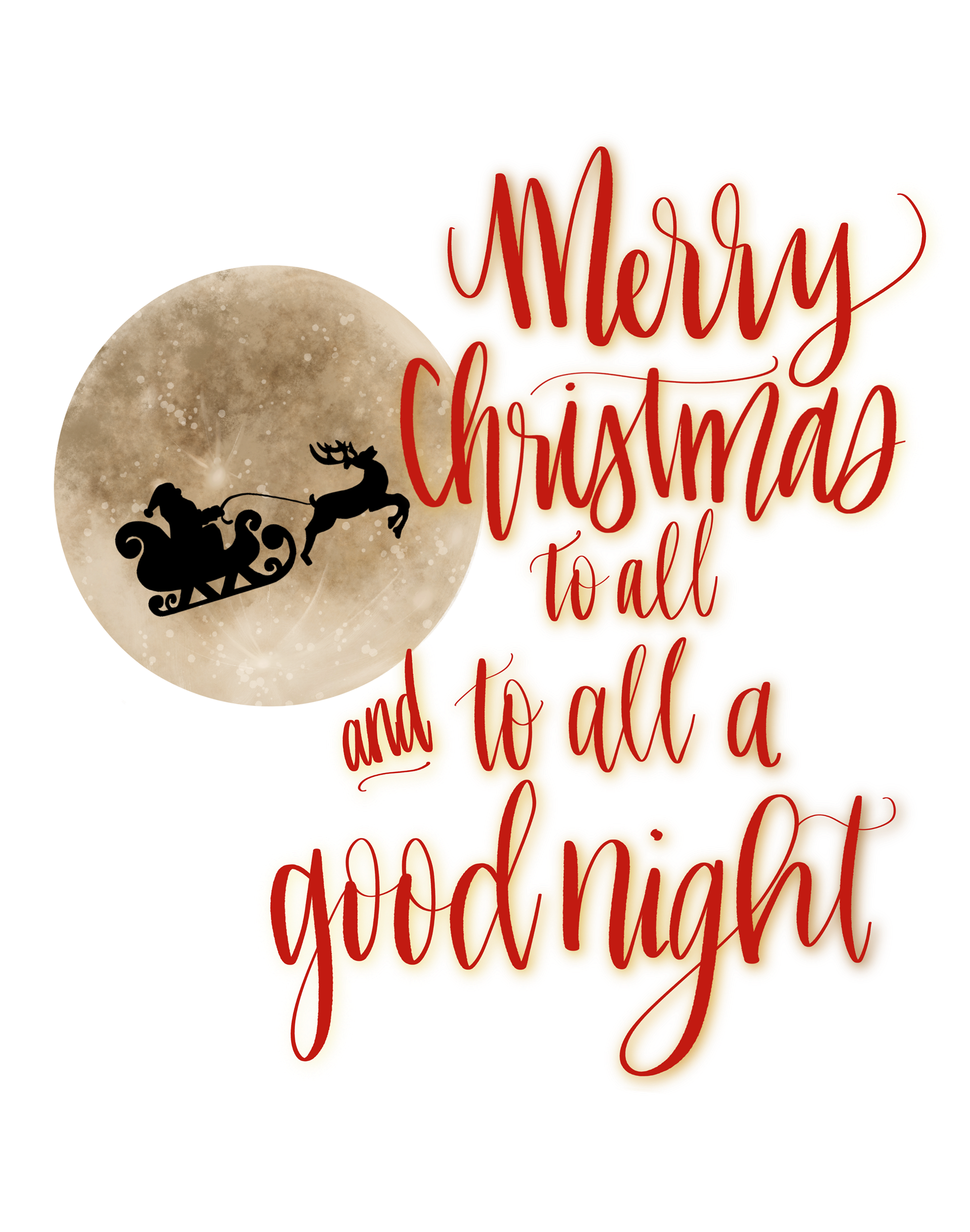 Christmas Moon Illustration and Lettering (Etsy)