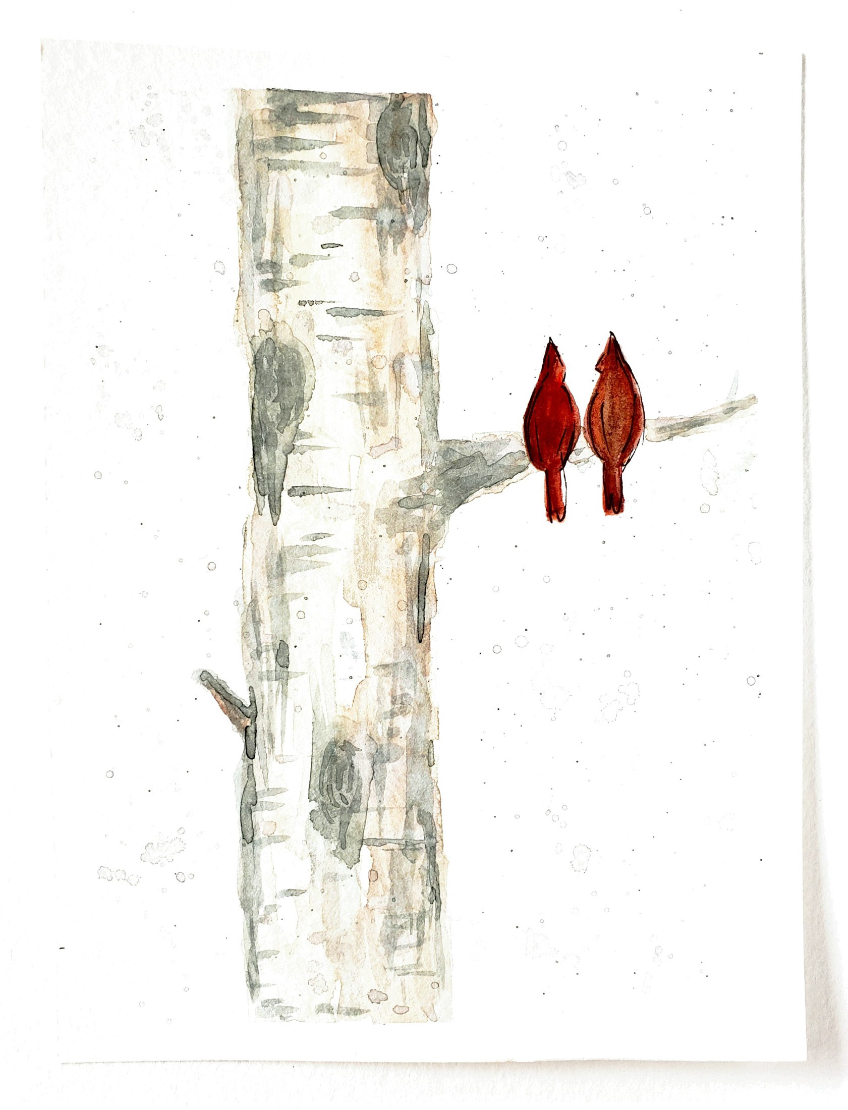 Cardinals in a Birch Tree Watercolor (Etsy)