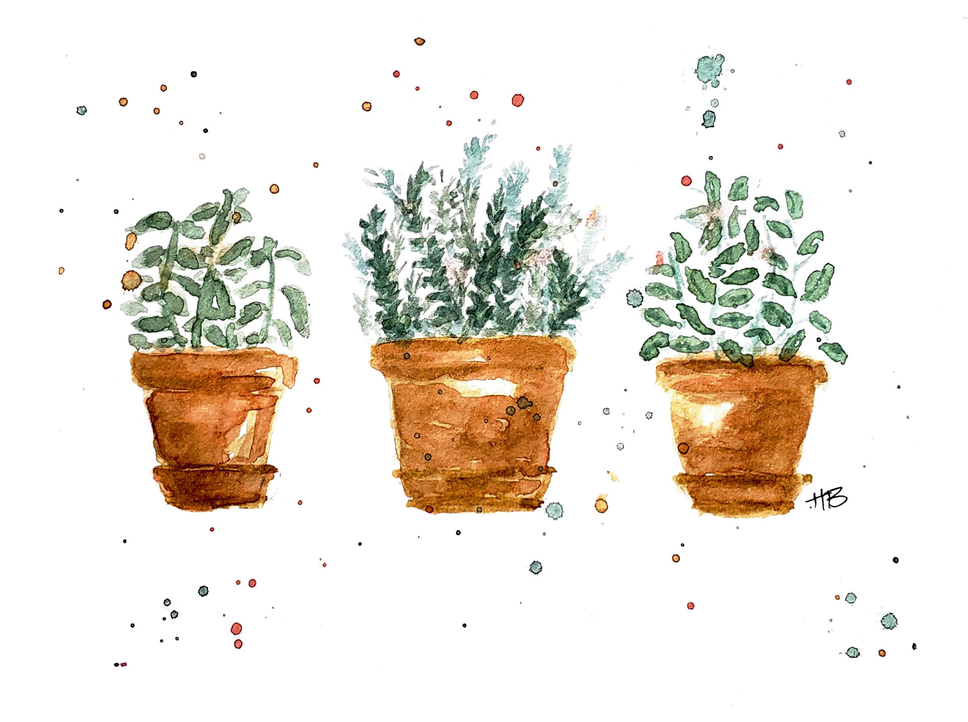 Potted Herbs Watercolor (Etsy)
