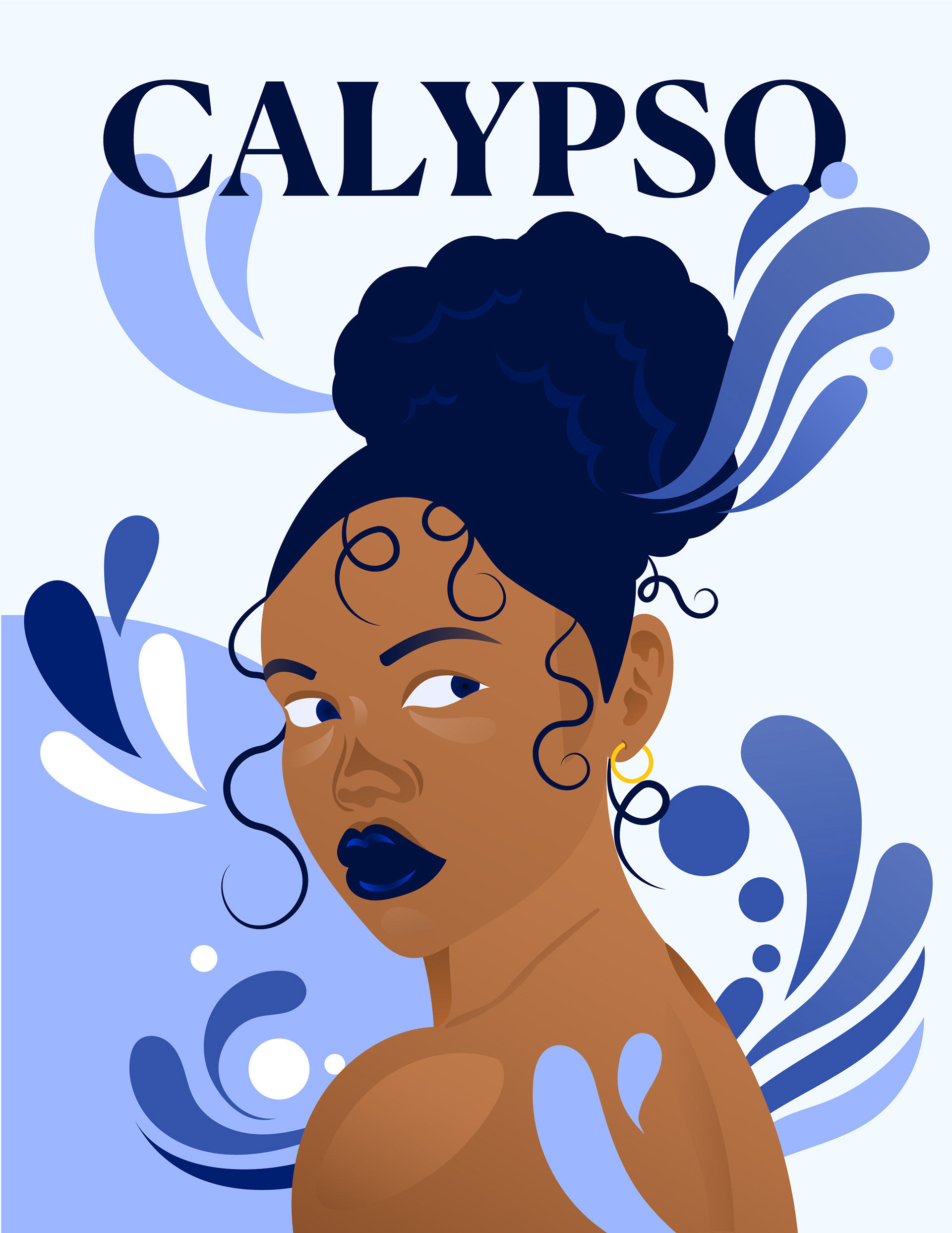 Calypso "aux belles boucles" est connue pour être une déesse belle et puissante, capable de manipuler les éléments et de contrôler les marées. Elle est la fille d'Atlas, le titan qui porte le ciel sur ses épaules. Selon l'Odyssée d'Homère, Calypso a sauvé Ulysse de la noyade lorsque son navire a été détruit dans une tempête. Elle l'a recueilli sur son île et l'a gardé avec elle pendant sept ans. Pendant ce temps, elle est tombée amoureuse d'Ulysse et a tenté de le convaincre de rester avec elle pour toujours. Cependant, Ulysse était déterminé à rentrer chez lui et finalement, grâce à l'aide d'Athéna, il a pu quitter l'île de Calypso et poursuivre son voyage.