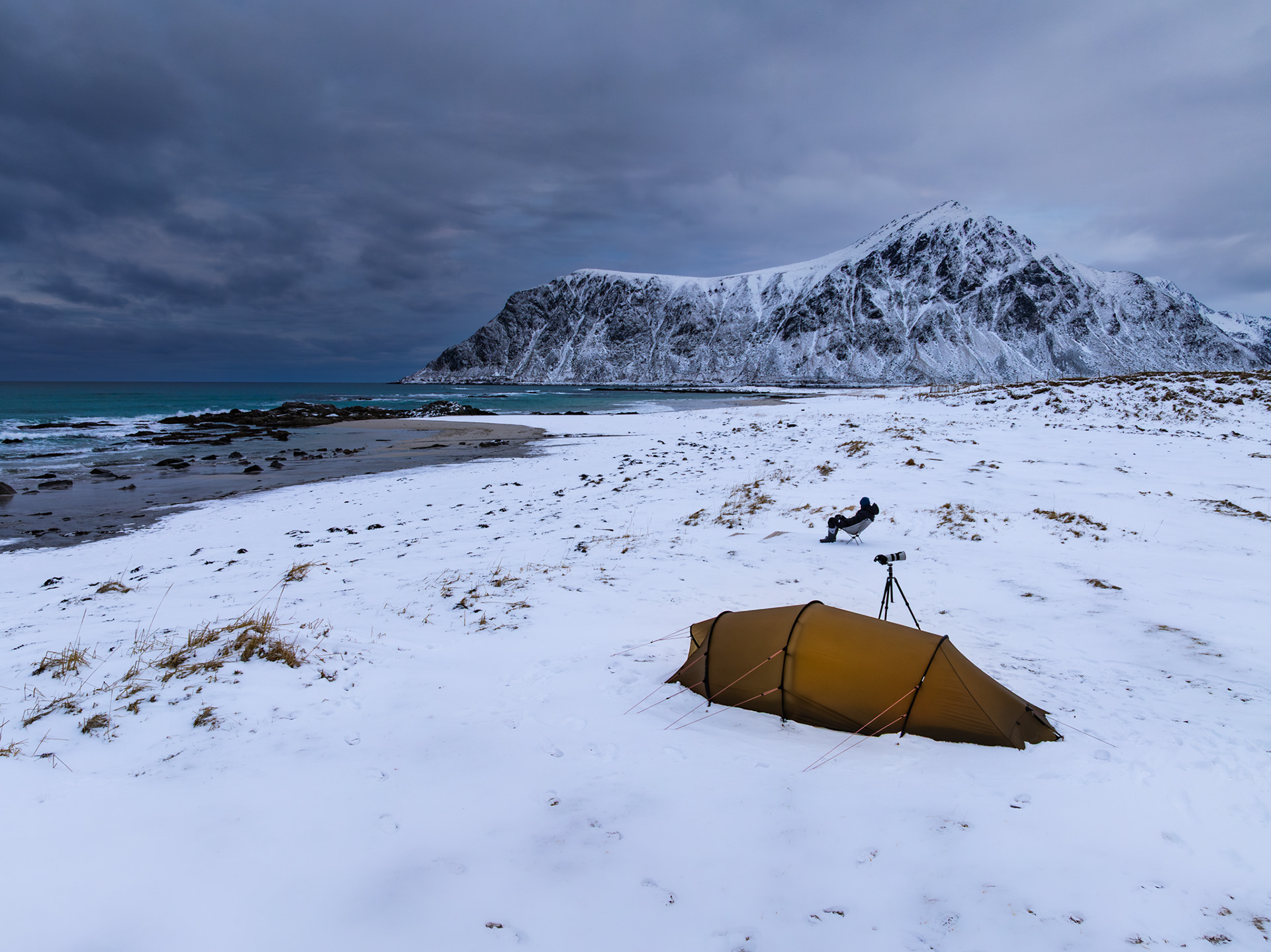 Post-sunrise droning around camp.