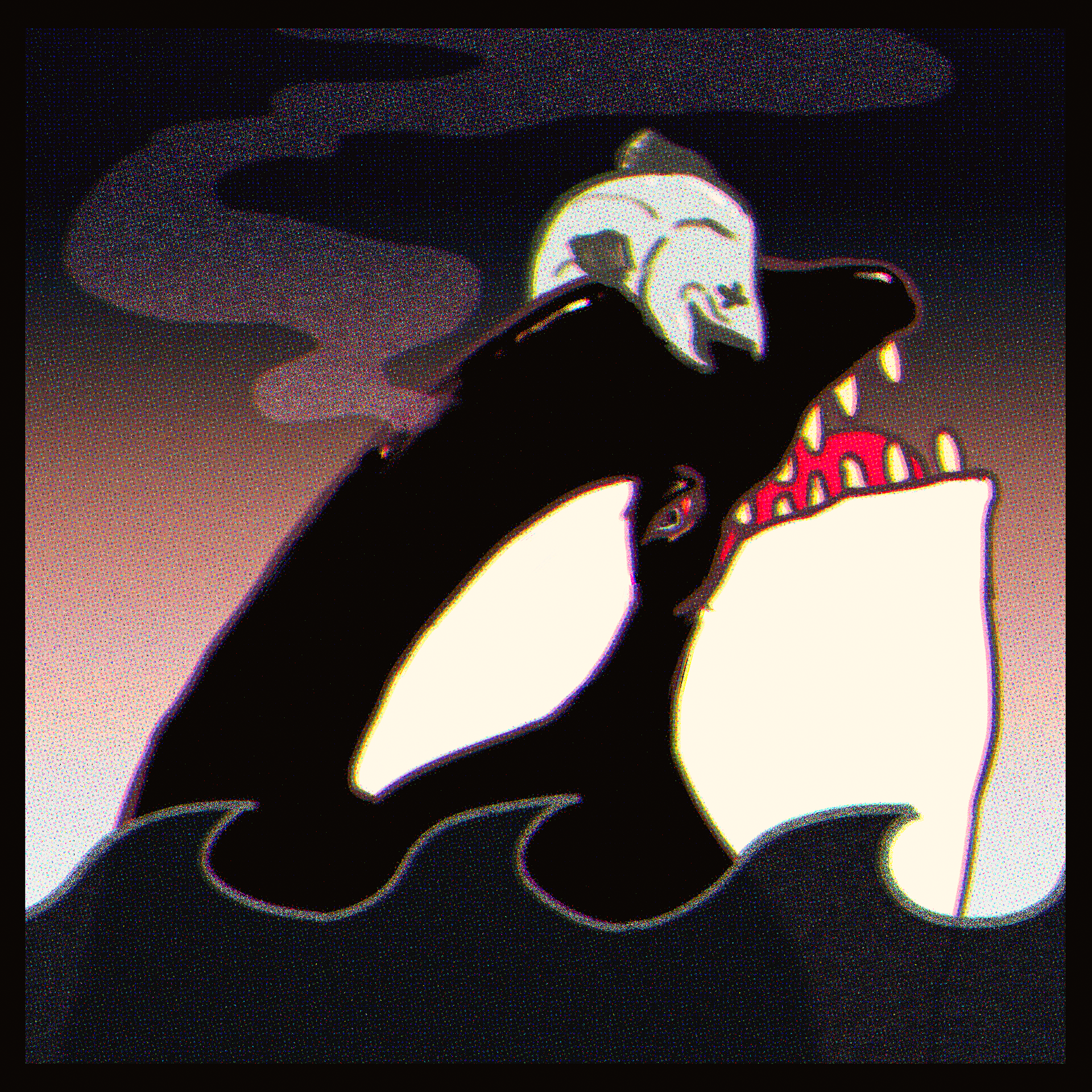 Psycho orca wearing salmon hat