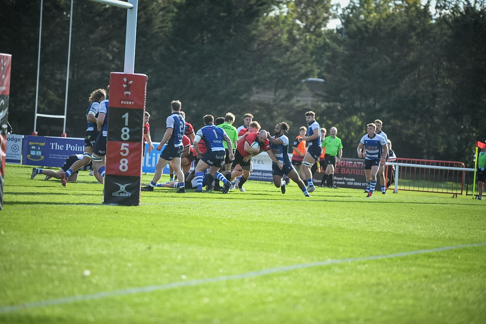 Images from the National League 1 match between Blackheath RFC v Darlington Mowden Park RFC at Westhorne Avenue / Briset Road, Westhorne Avenue, Well Hall, Royal Borough of Greenwich, London, Greater London, England, SE9 6JU, United Kingdom , London on 05/10/2024