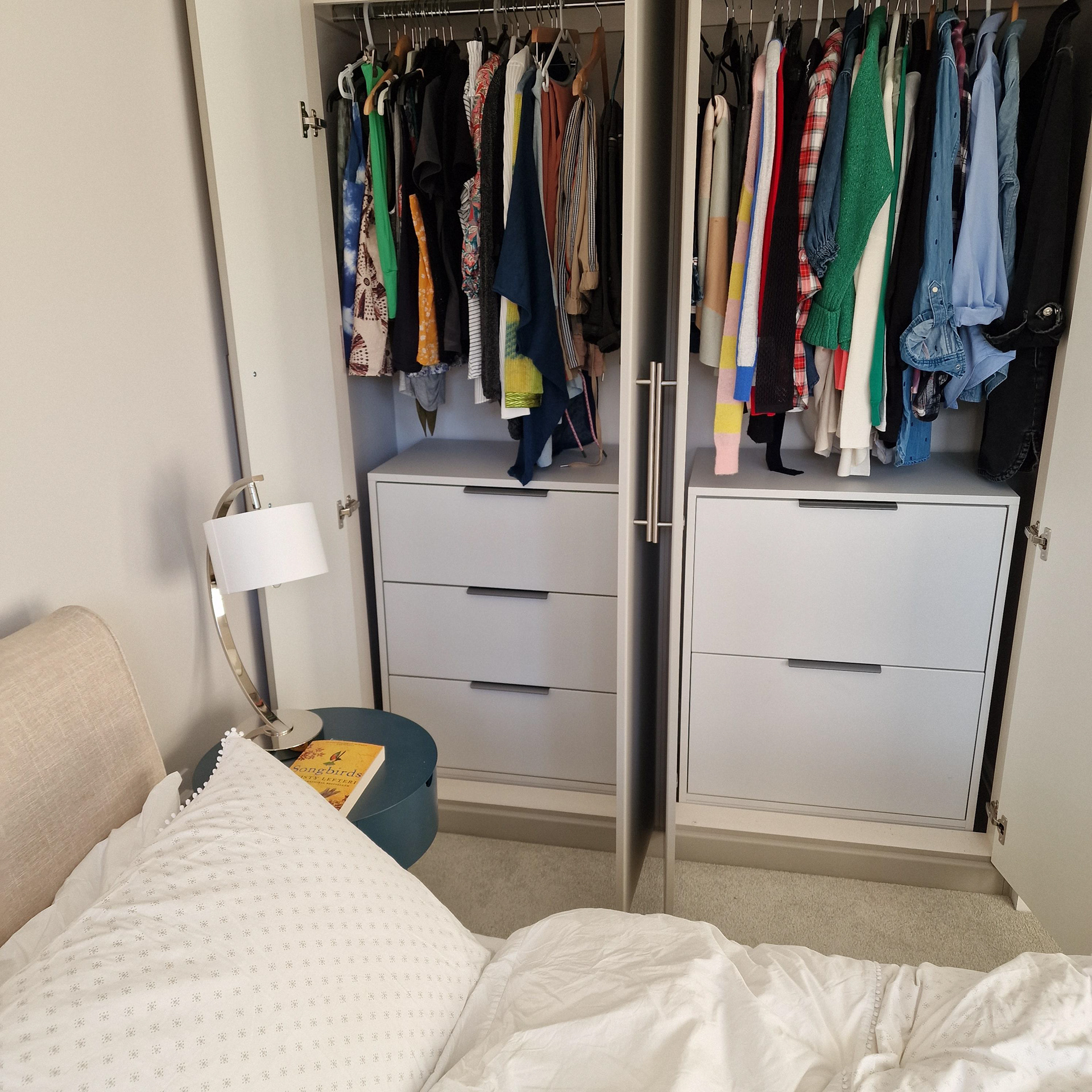Bespoke, interior wardrobe cabinets with Blum hardware and Blumotion soft close drawers.