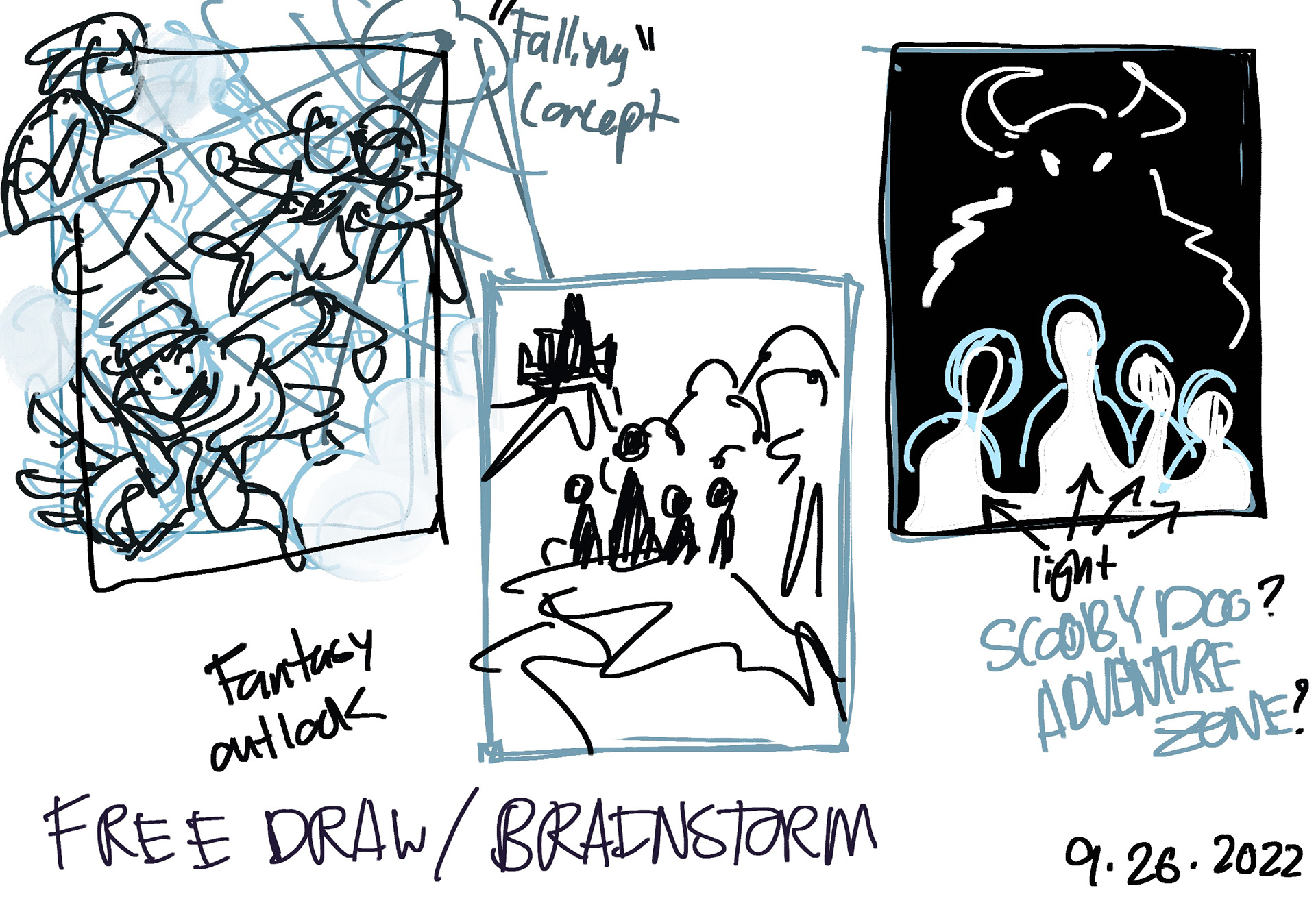 Cover art brainstorm concept sketches