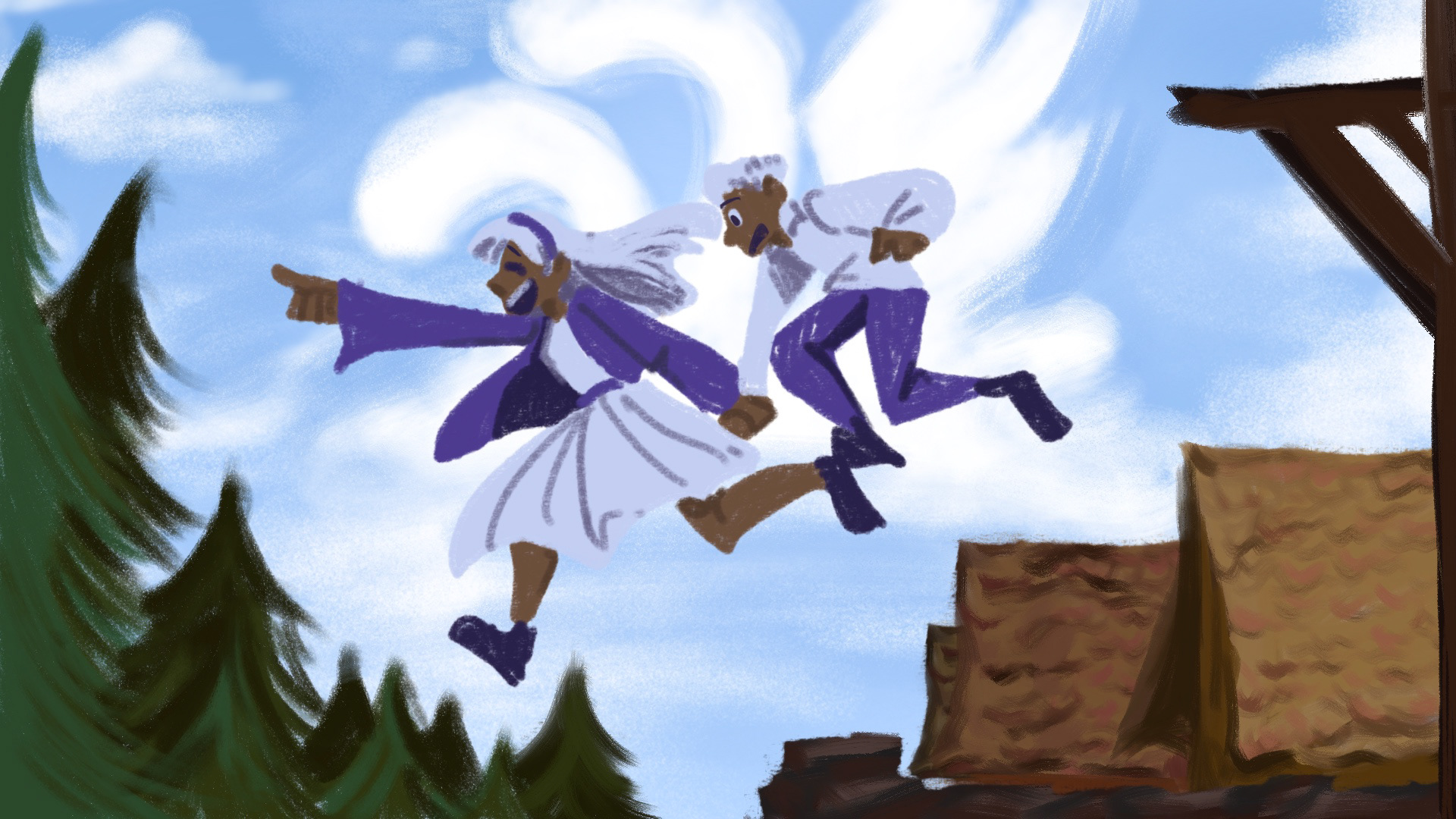 Concept scene of the twins encouraging one another