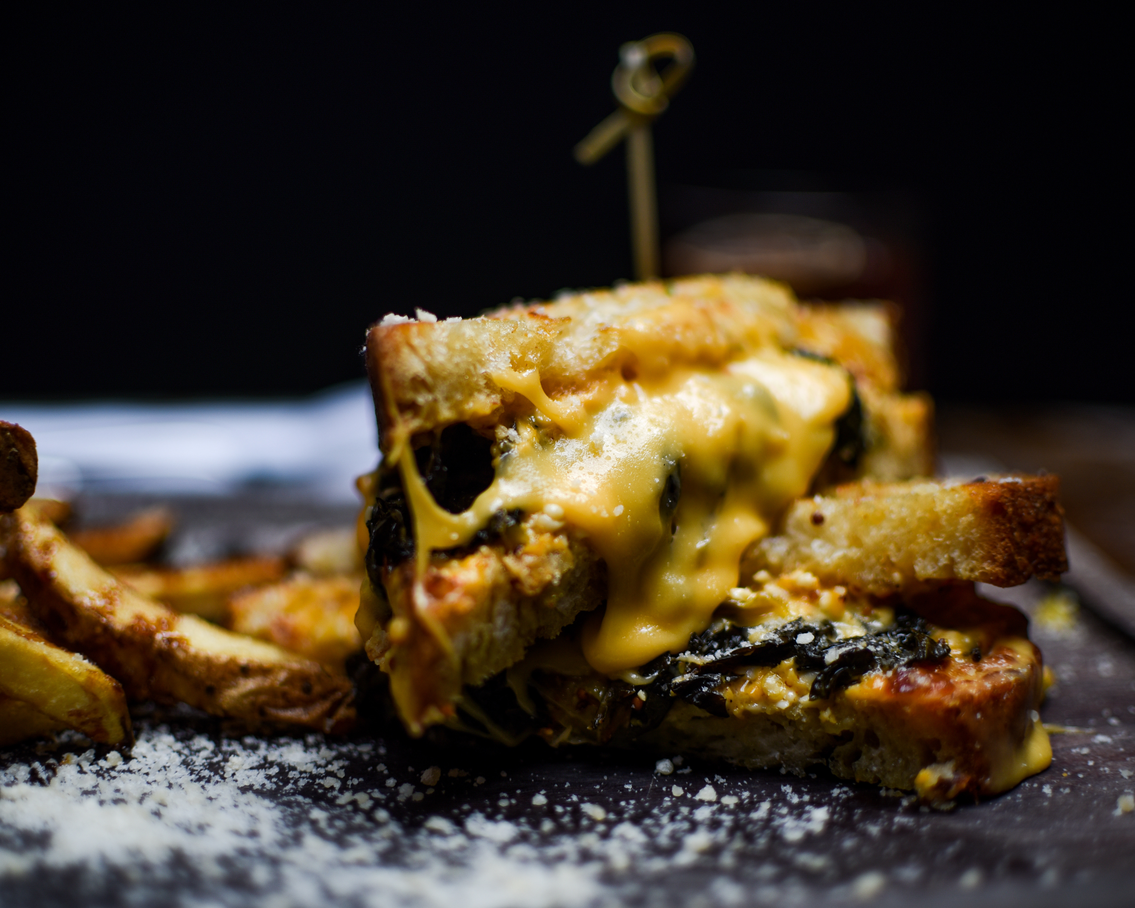 AGED CHEDDAR GRILLED CHEESE Braised Greens & Black Garlic (VEGETARIAN)
