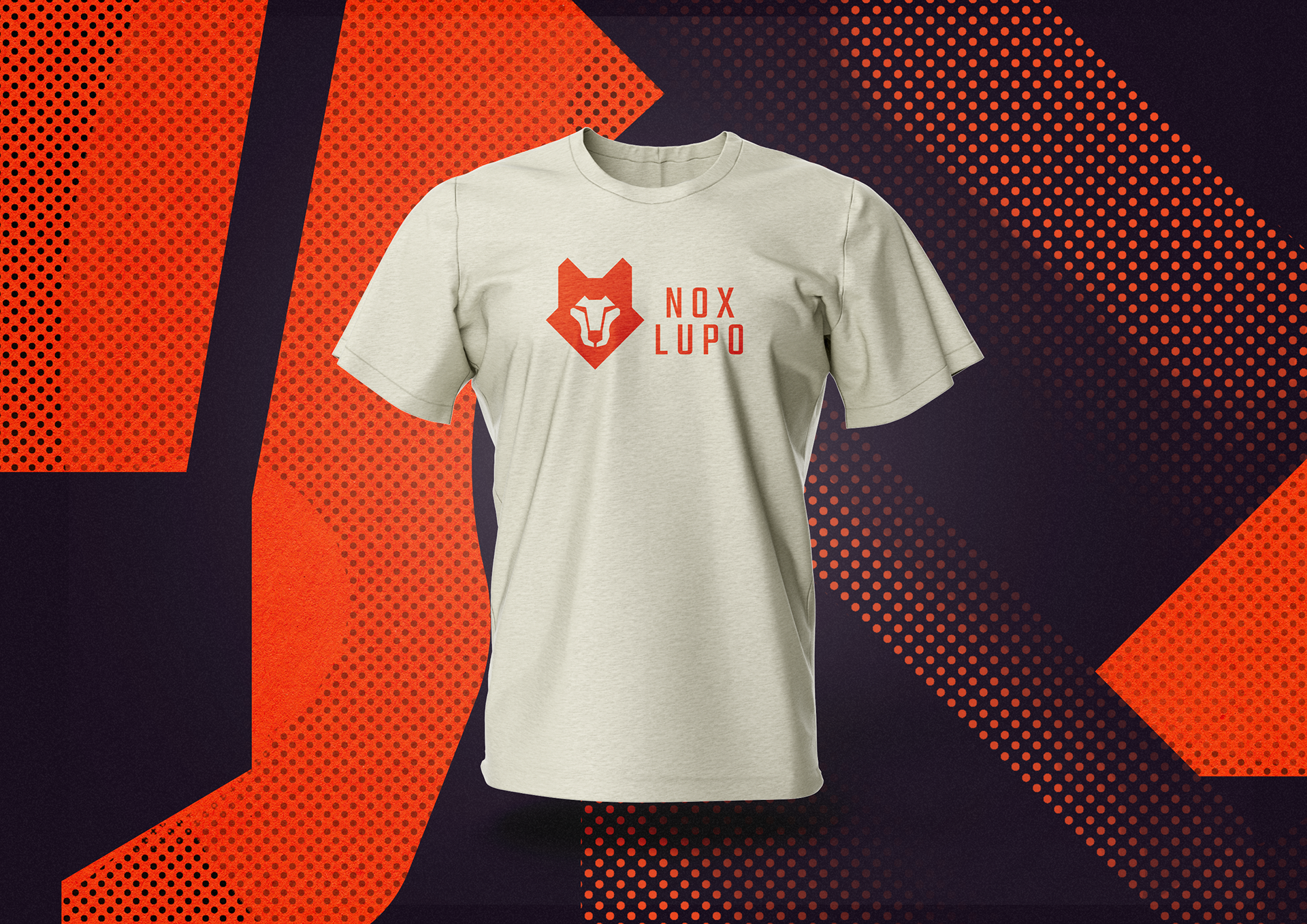 Nox Lupo White Shirt with Vermillion Color Logo and Logotype