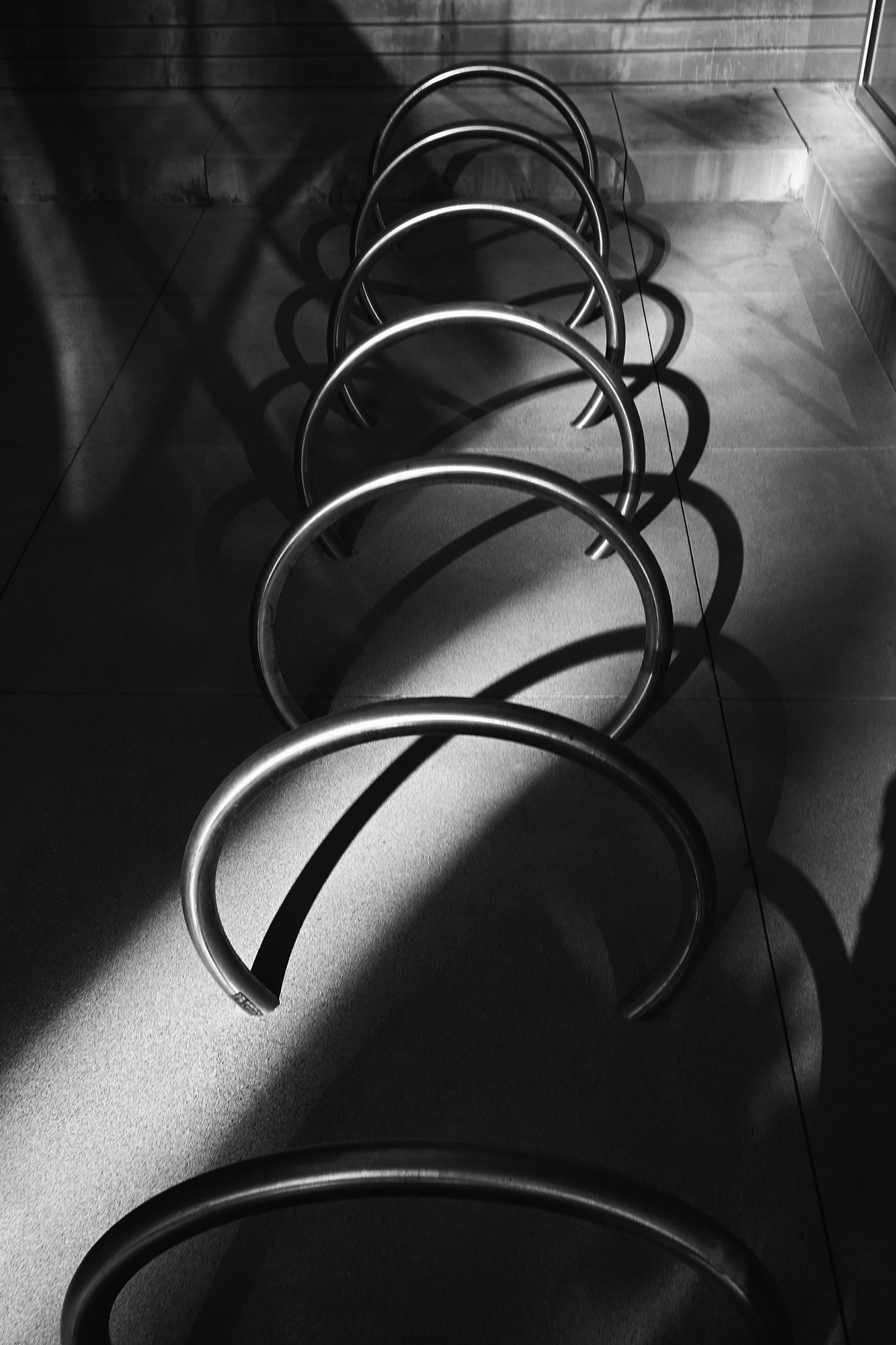 Bicycle Racks Long Beach, black and whitepPhotograph