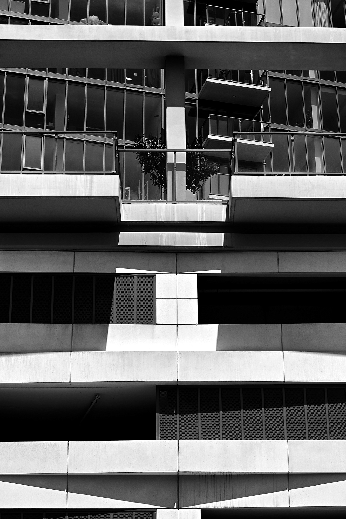 Offices Over Parking Garage, Los Angeles, black and white photograph