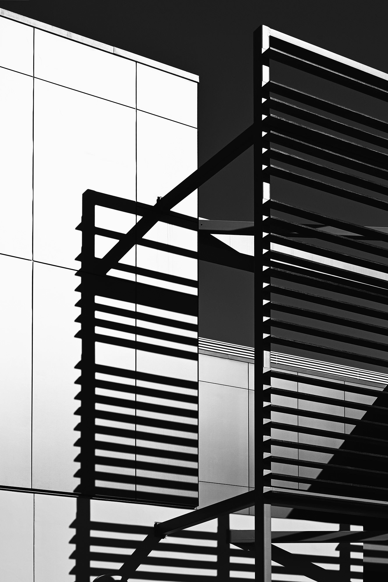 Irvine Valley College, IVC, Building detail, black and white photograph.