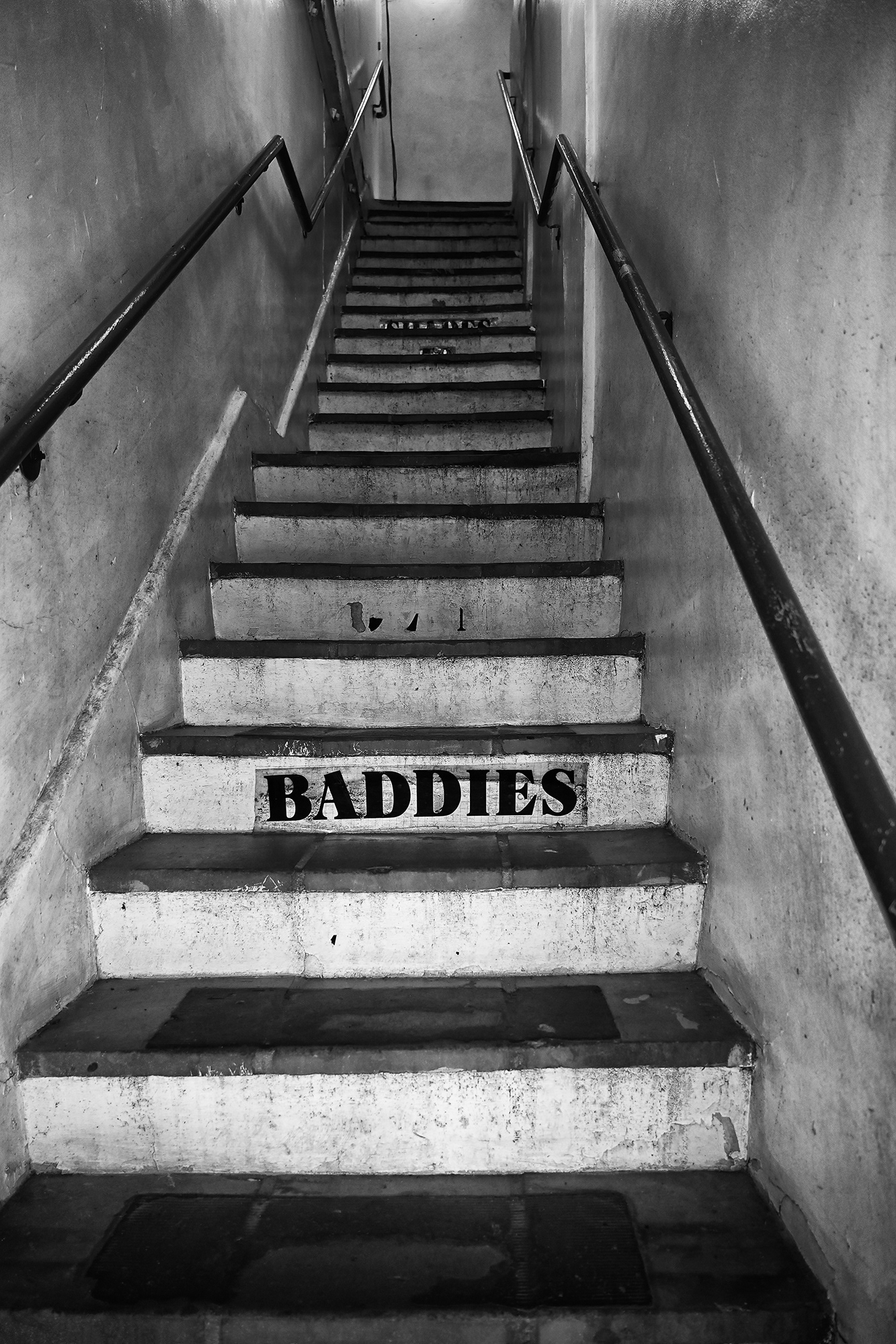 Baddies Staircase, Santa Ana, black and white photogaph