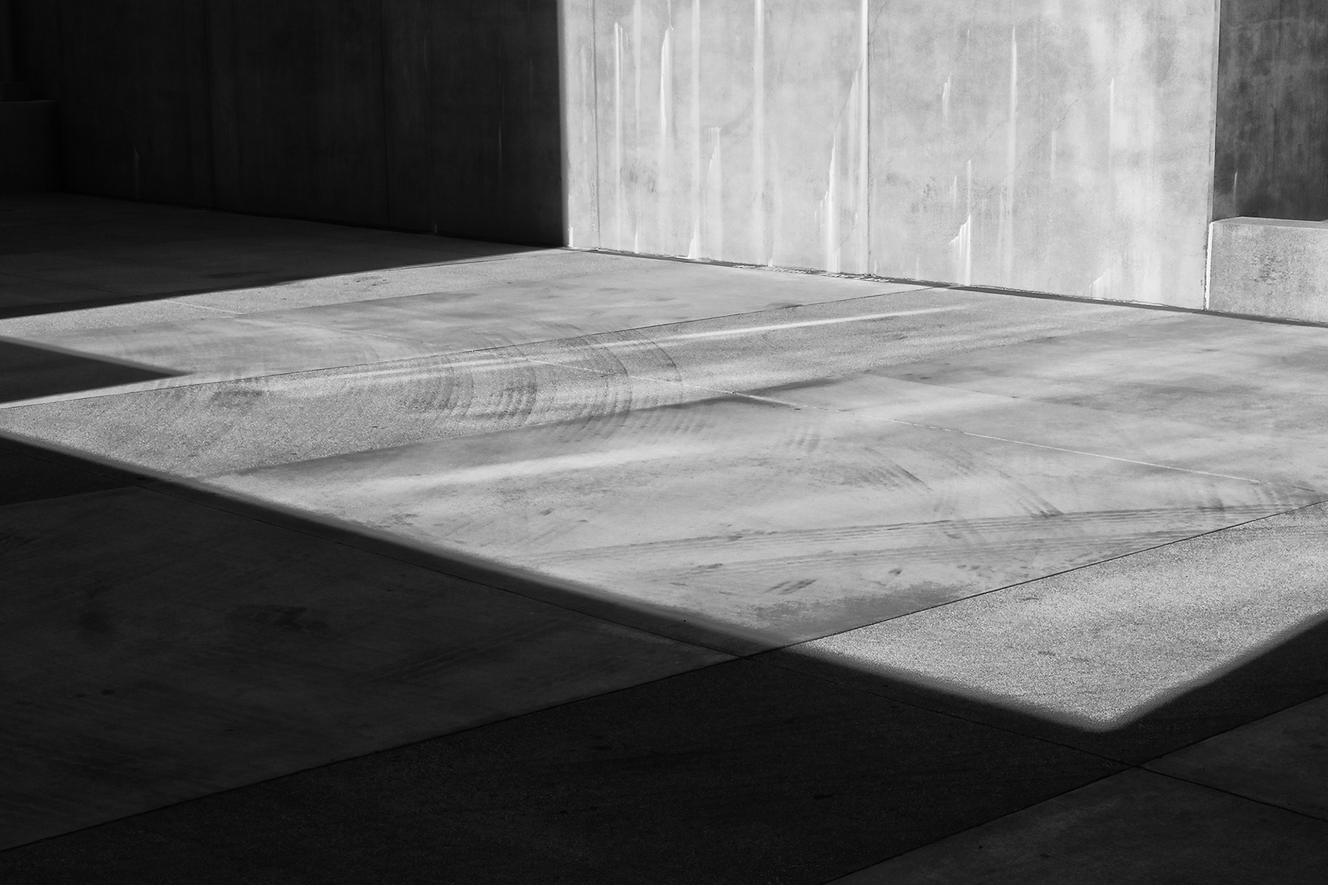 Civic Center, Santa Ana, Shadows on concrete, black and white photograph