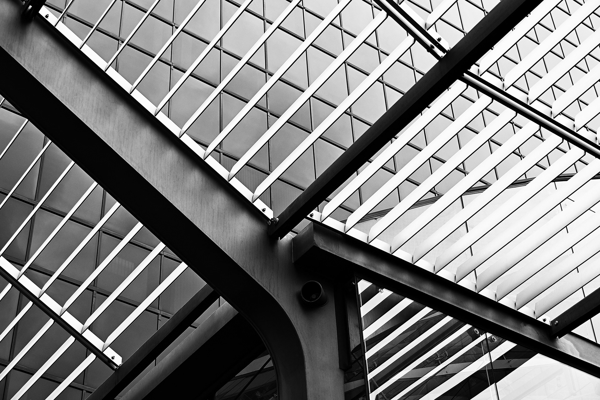 Park Tower awining closeup, black and white photograph