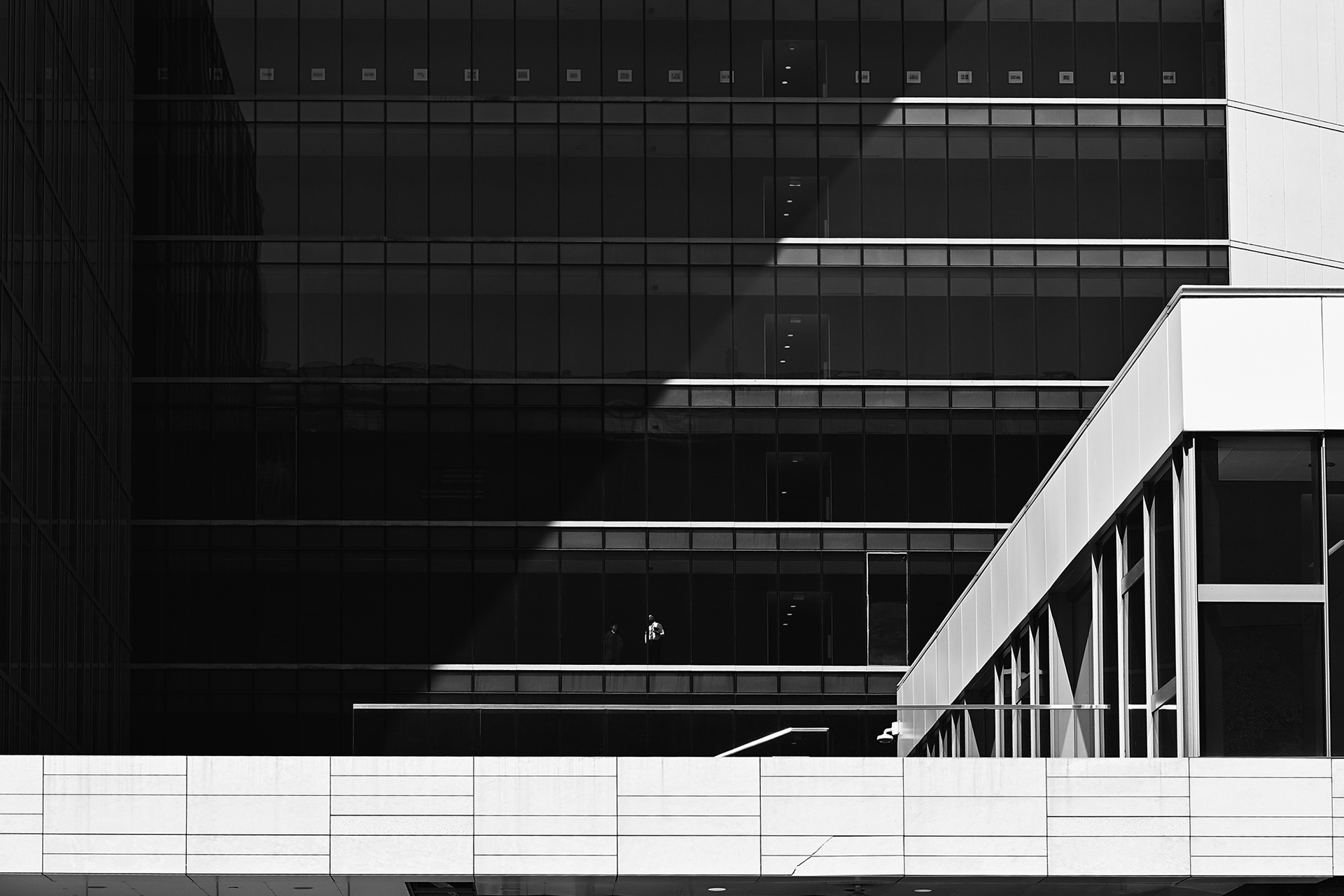 LAPD headquarters building, black and white photograph