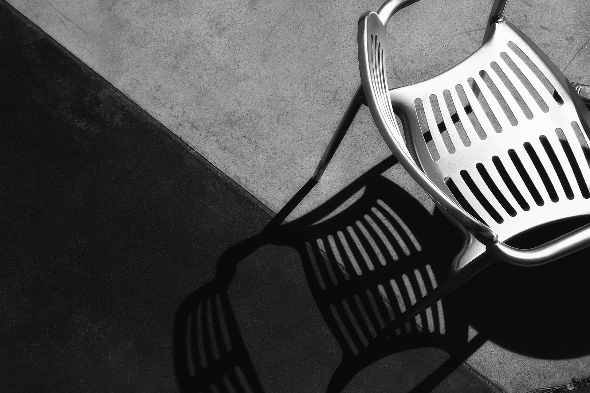 Metal Chair and Shadow - South Coast Repertory, black and white photograph