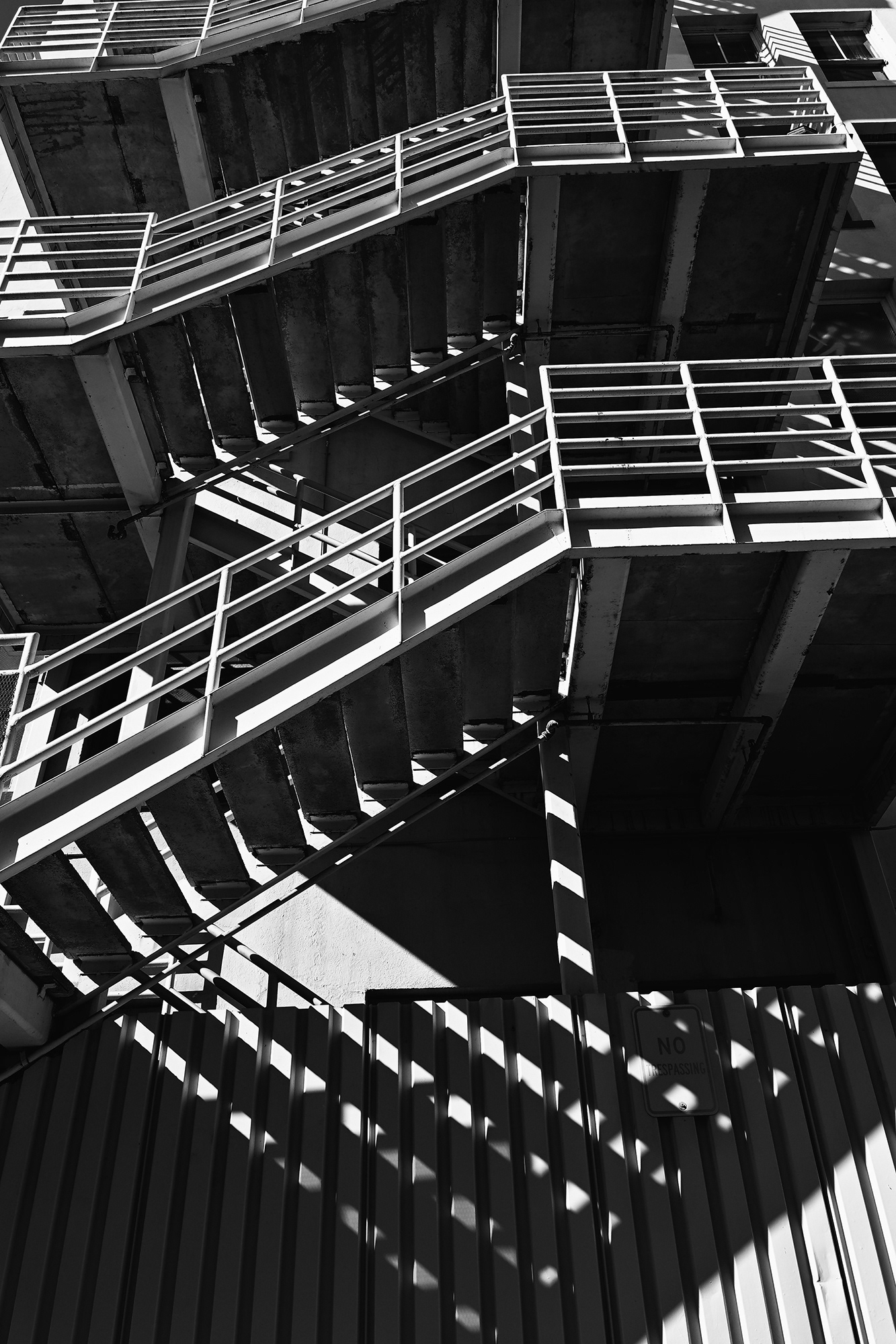 Fire Escape, Santa Ana, black and white Photograph