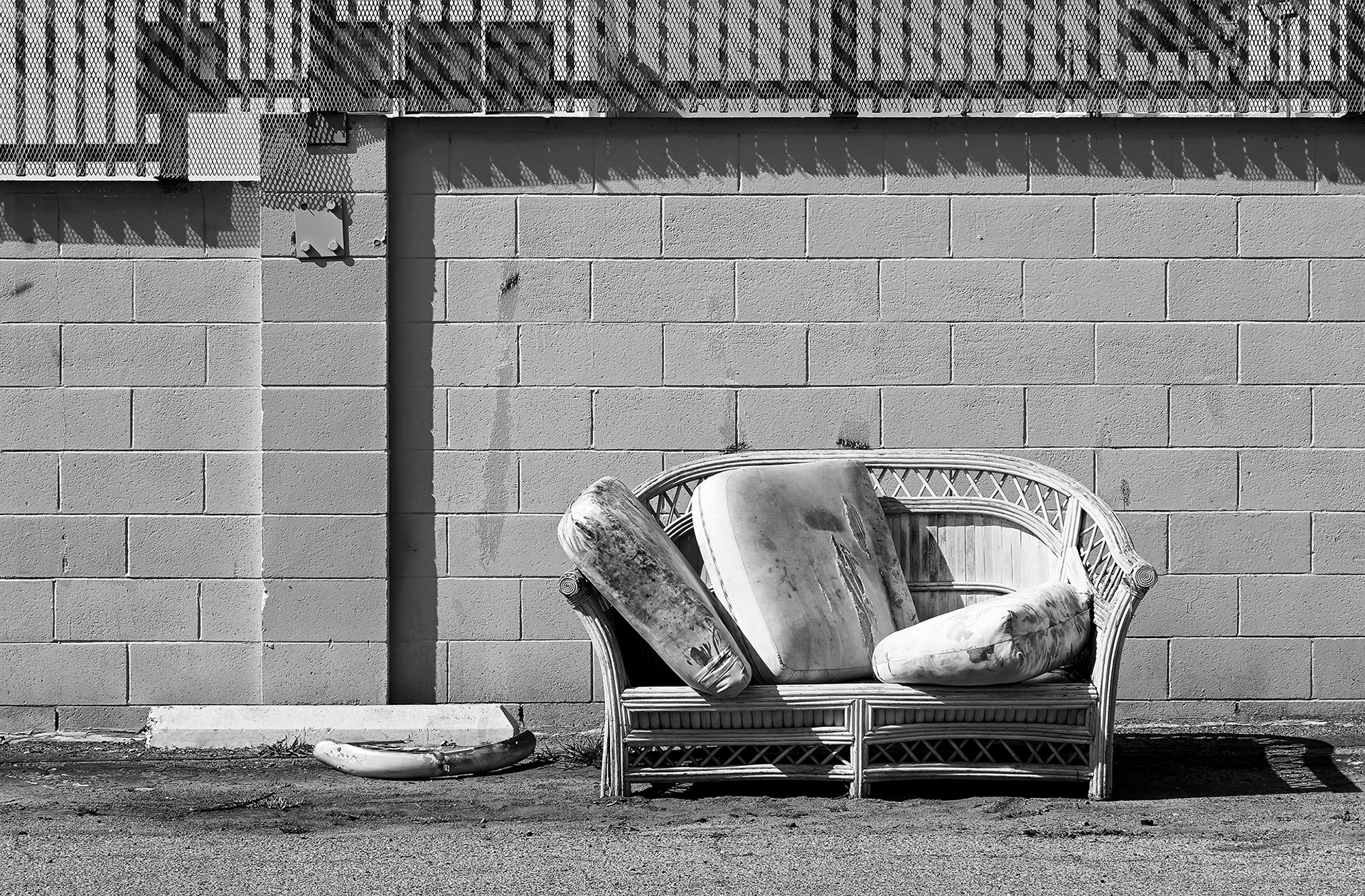 Discarded Furniture, Santa Ana, black and white photograph