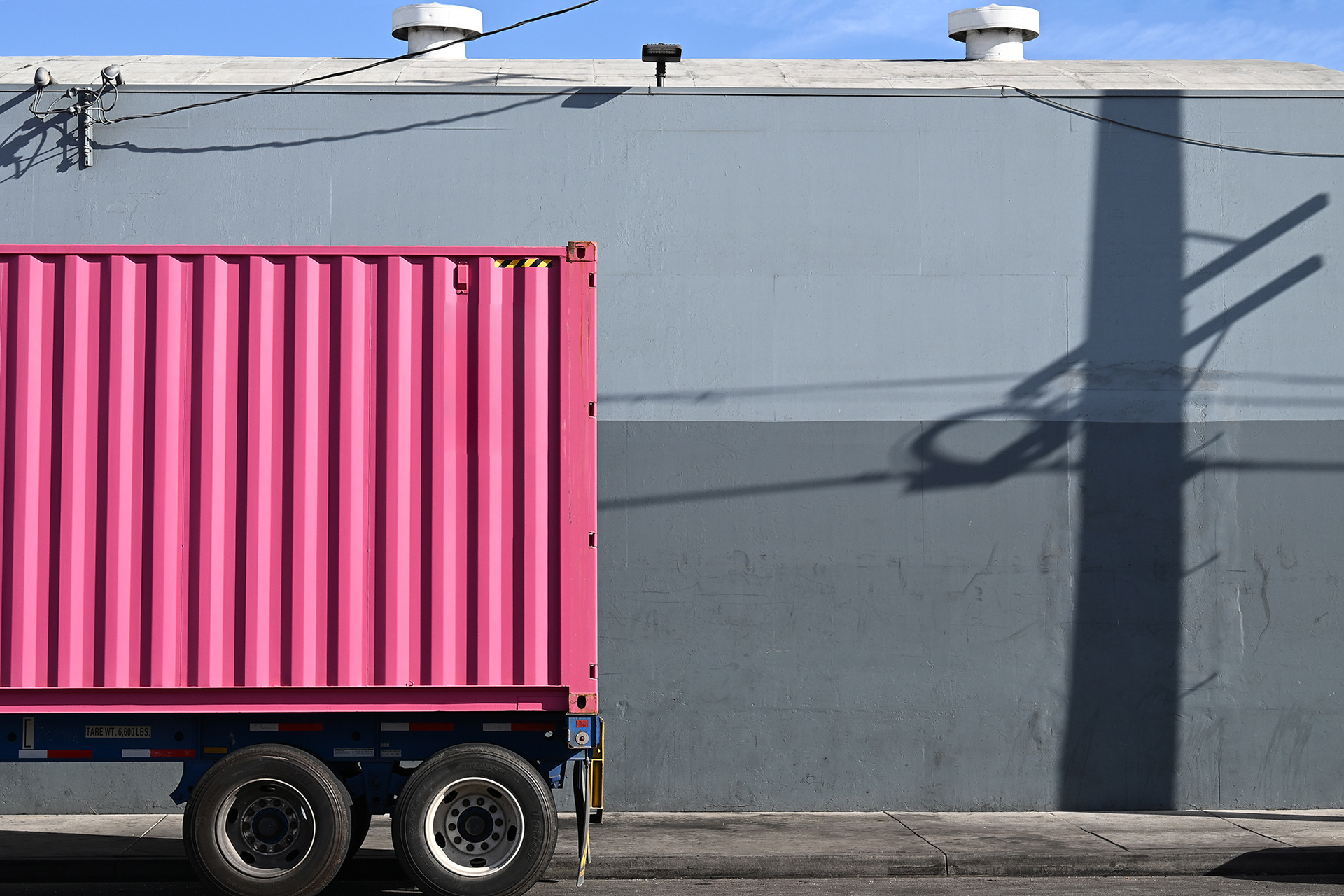 Pink Semi and Gray Industrial Building, Long Beach