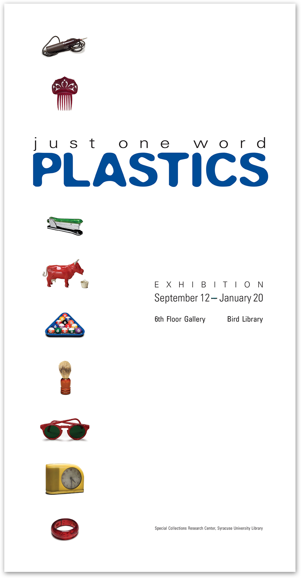 Window cling design for Just One Word: Plastics exhibit