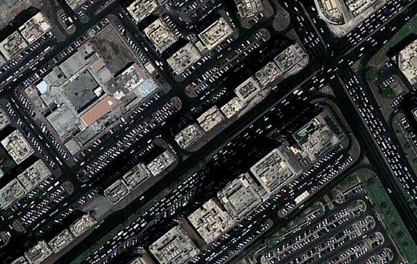 Birds eye view of side alleys in downtown Abu Dhabi