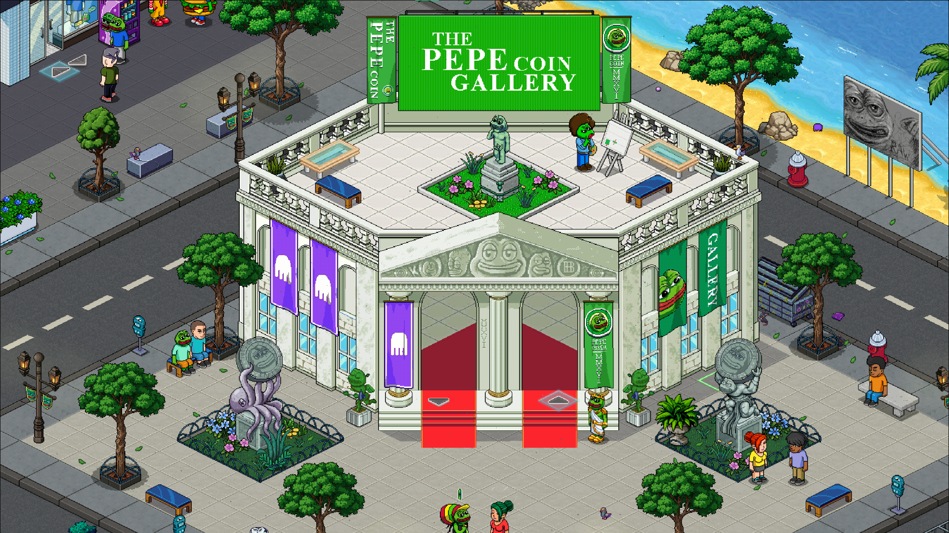 Classic museum, NFT paintings, conference party hall Pepe