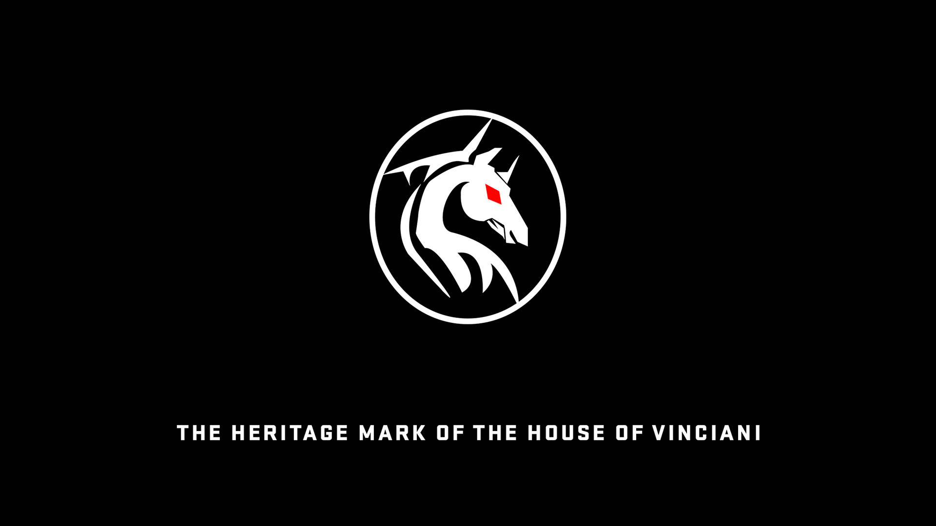 Vinciani horse emblem heritage mark with red diamond eye, symbolising strength discipline and design, official logo of the House of Vinciani