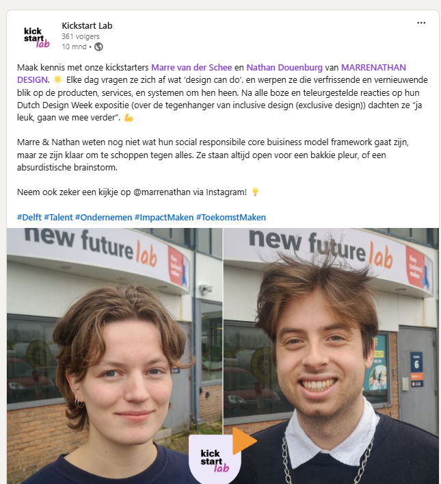 MARRENATHAN DESIGN sluit zich aan bij Kickstart Lab