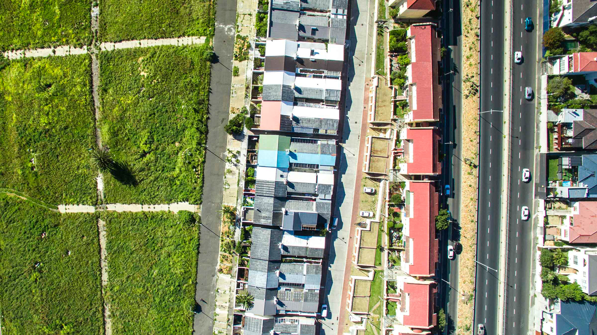 aerial view of abandoned streets and grass in cape town south africa