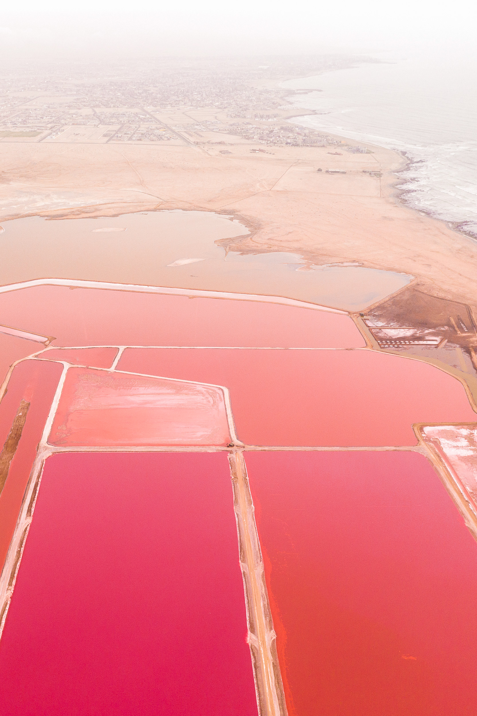 aerial view of a salt evaporation pond in swakopmund