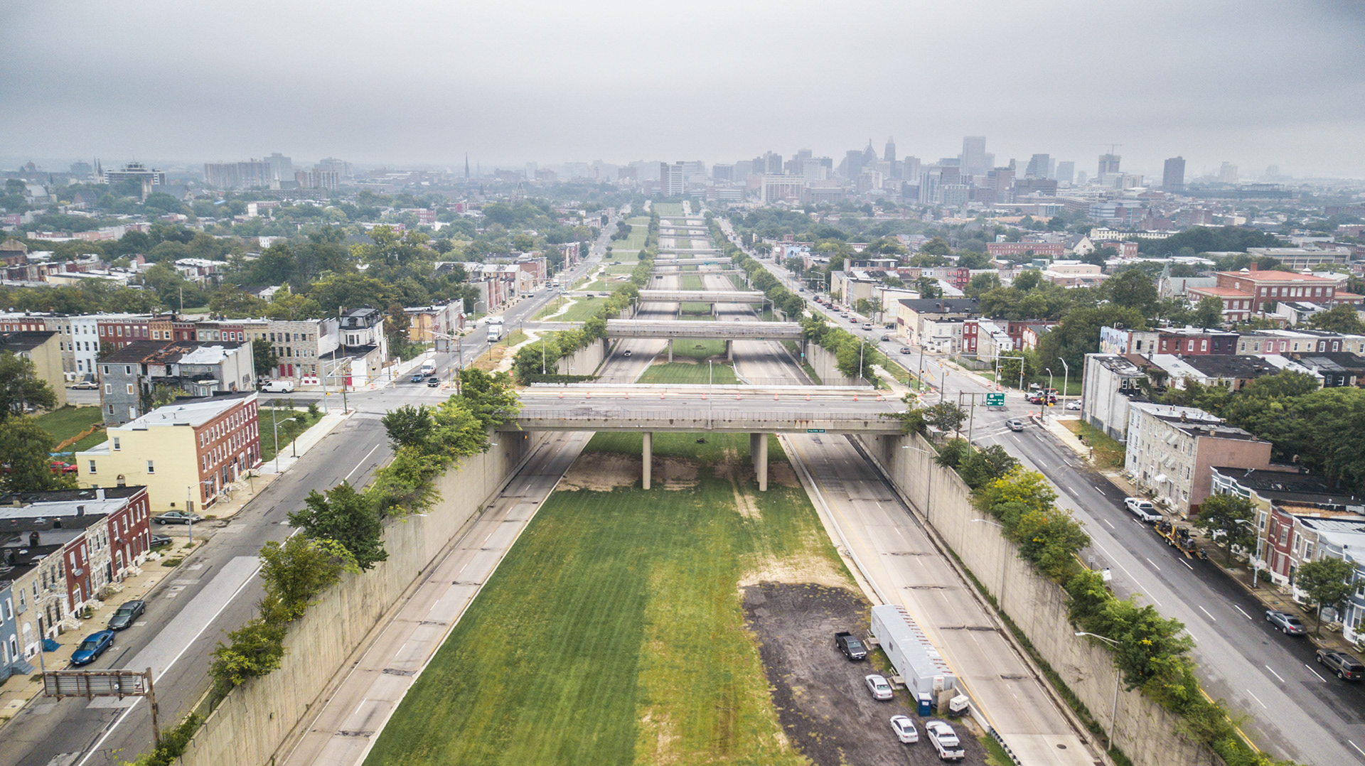aerial view of highway in west baltimore