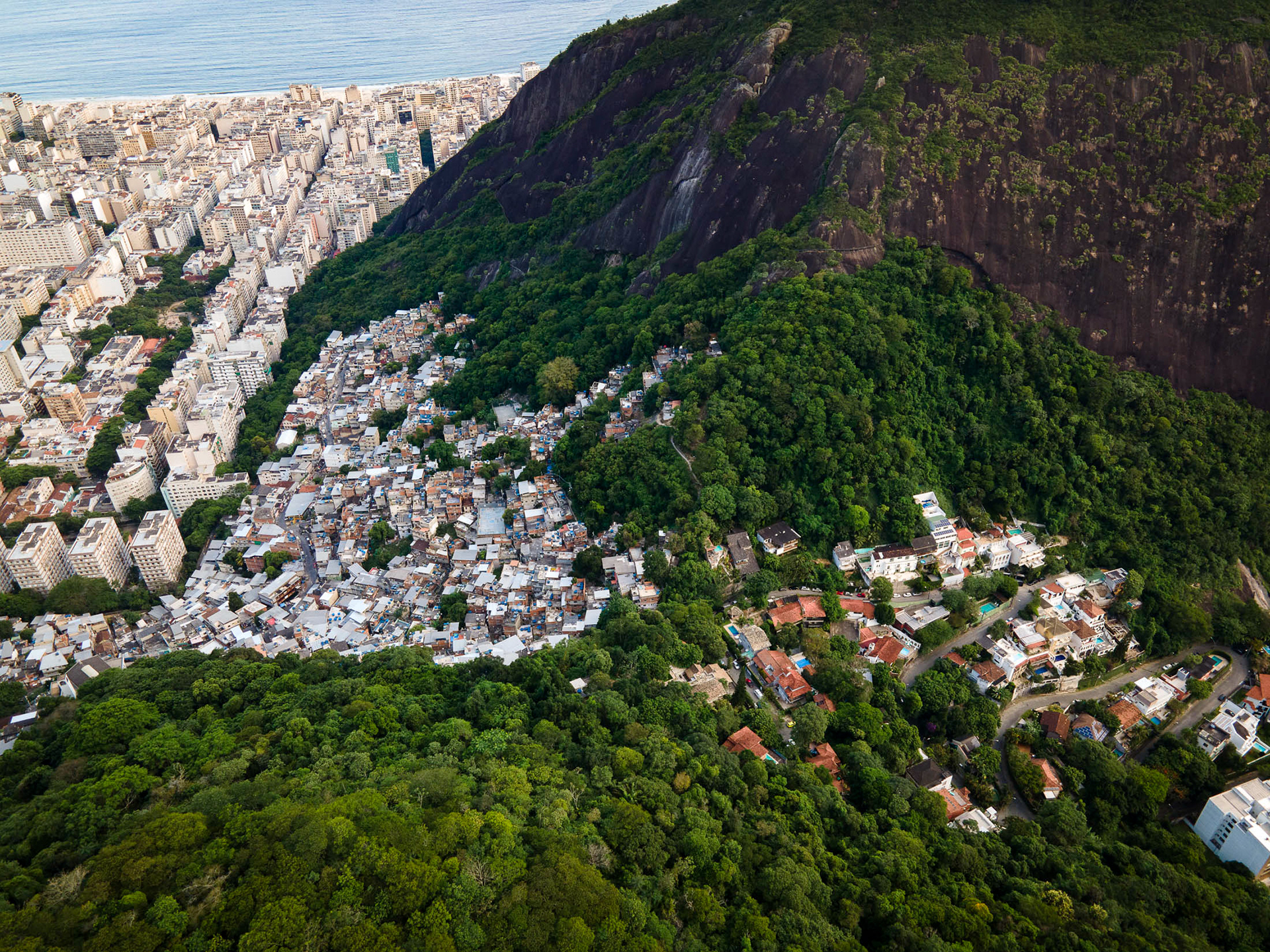 A quilomobo next to a mountain, Rio de Janeiro Brazil.
