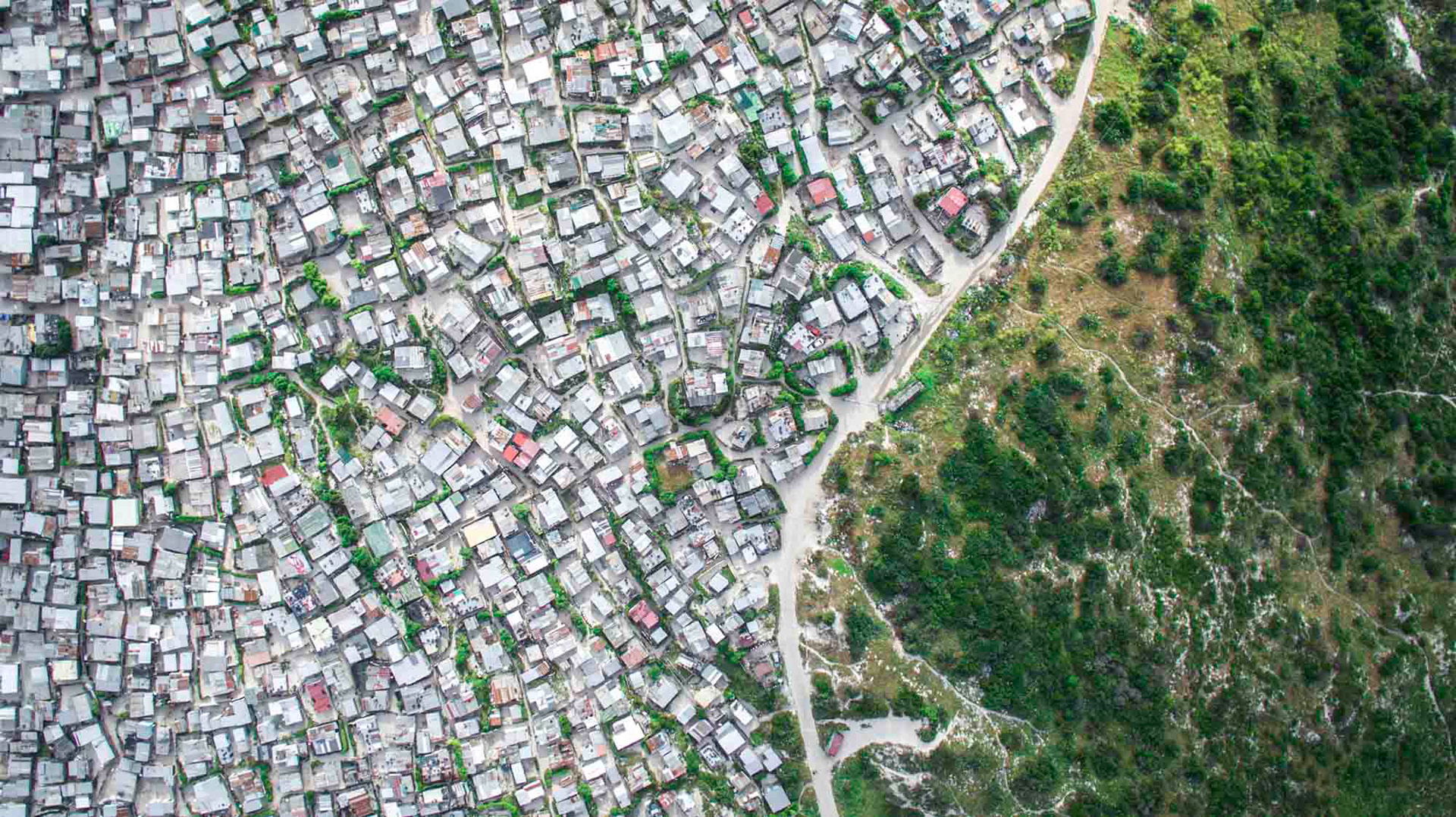 aerial view of shacks in cape town