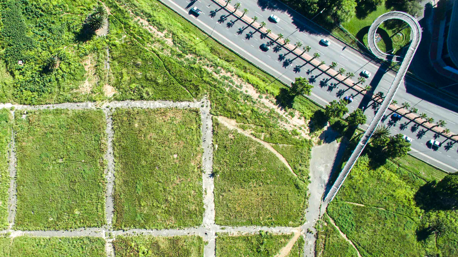 aerial view of abandoned streets and grass in cape town south africa