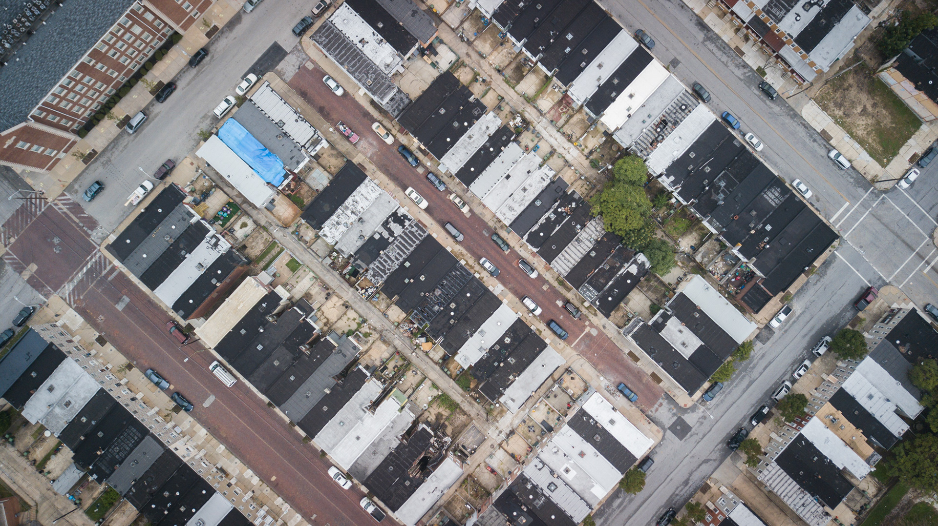 Row homes from above in East Baltimore.