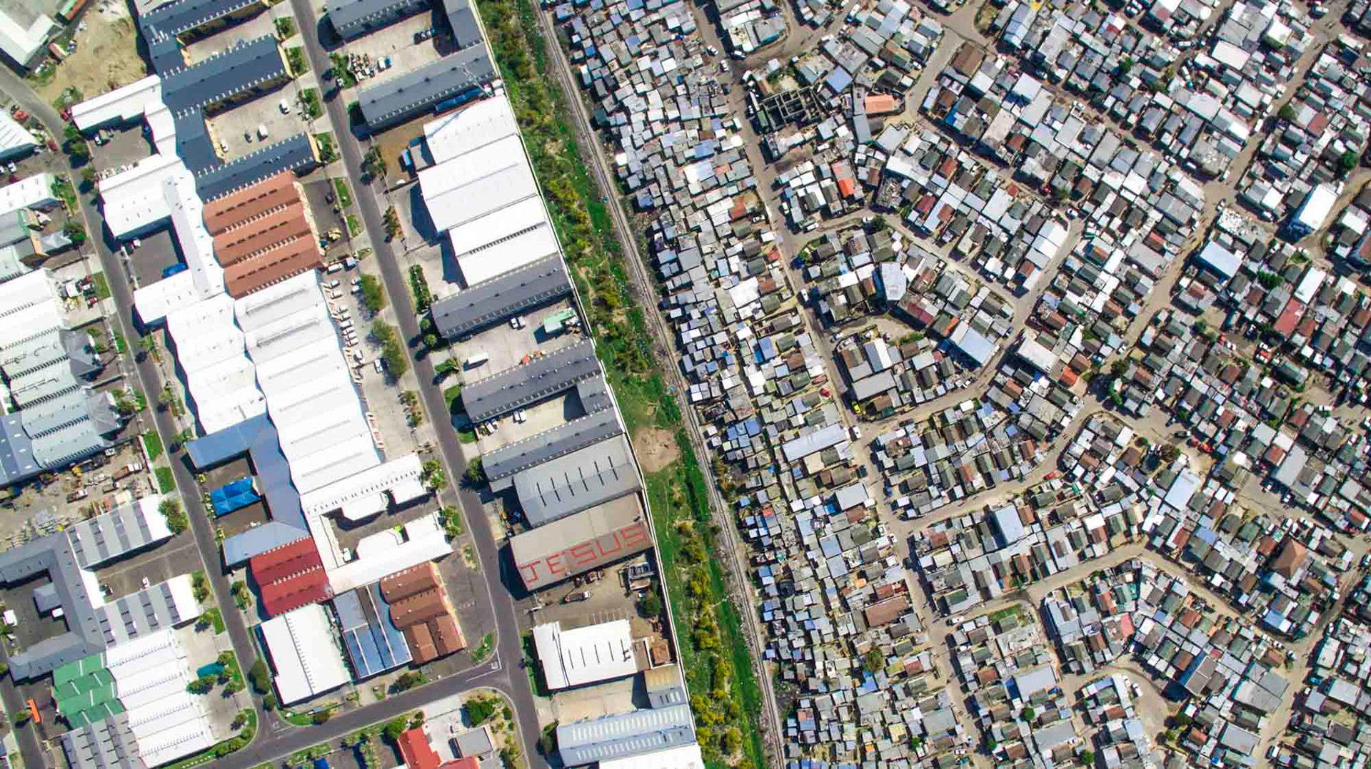aerial view of shacks in cape town