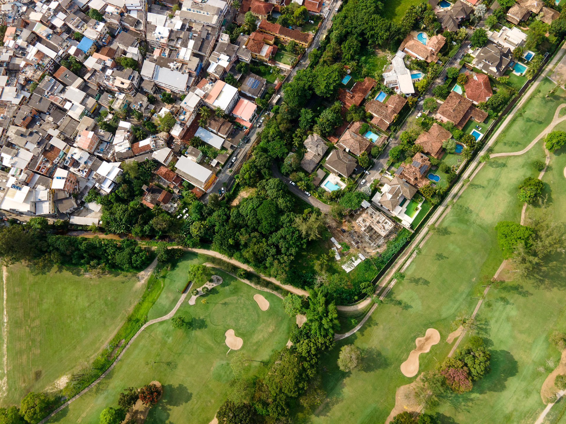 Golf course and favela, Rio de Janeiro Brazil.