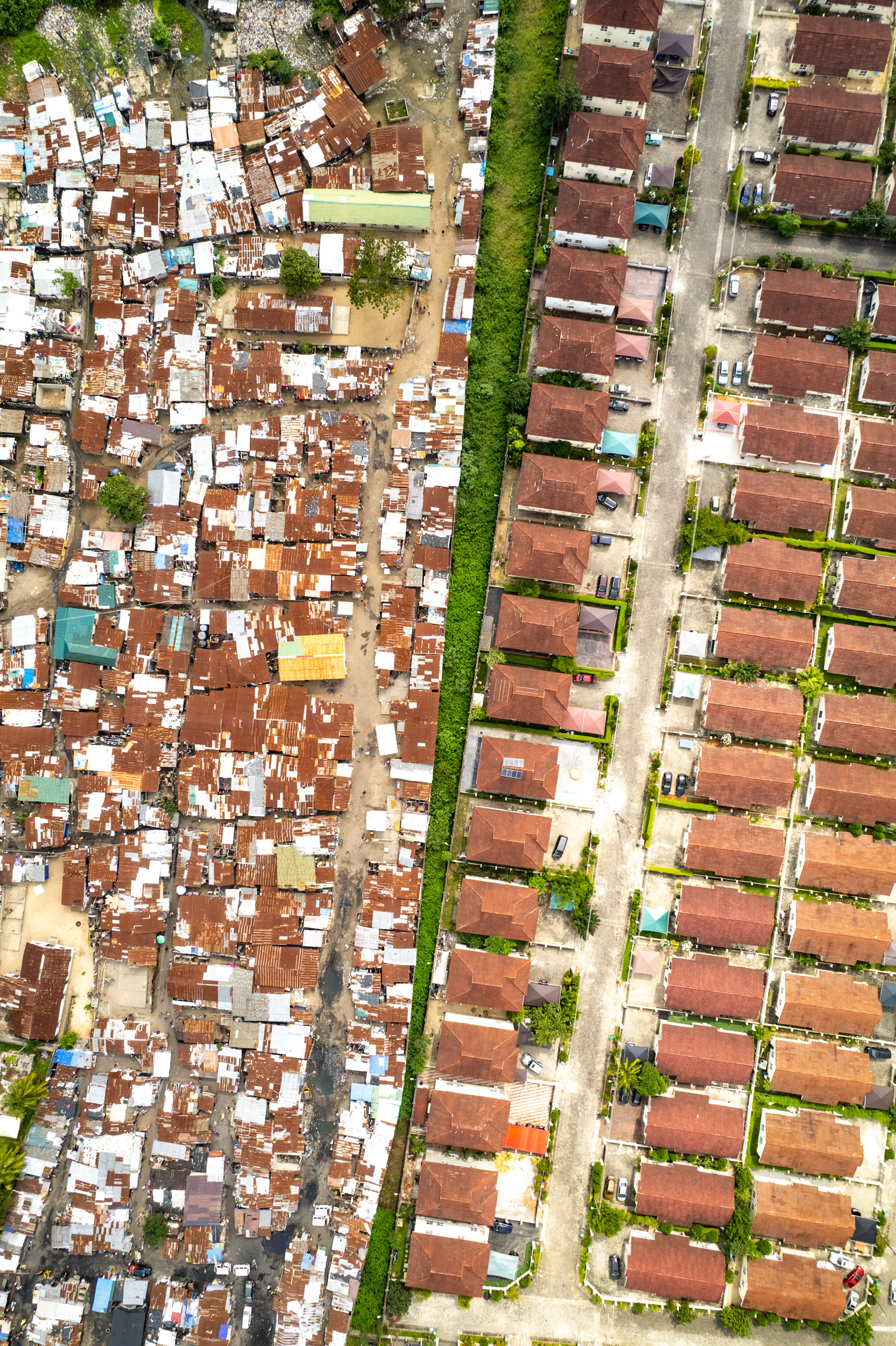 A drone view of two neighborhoods in Lagos.