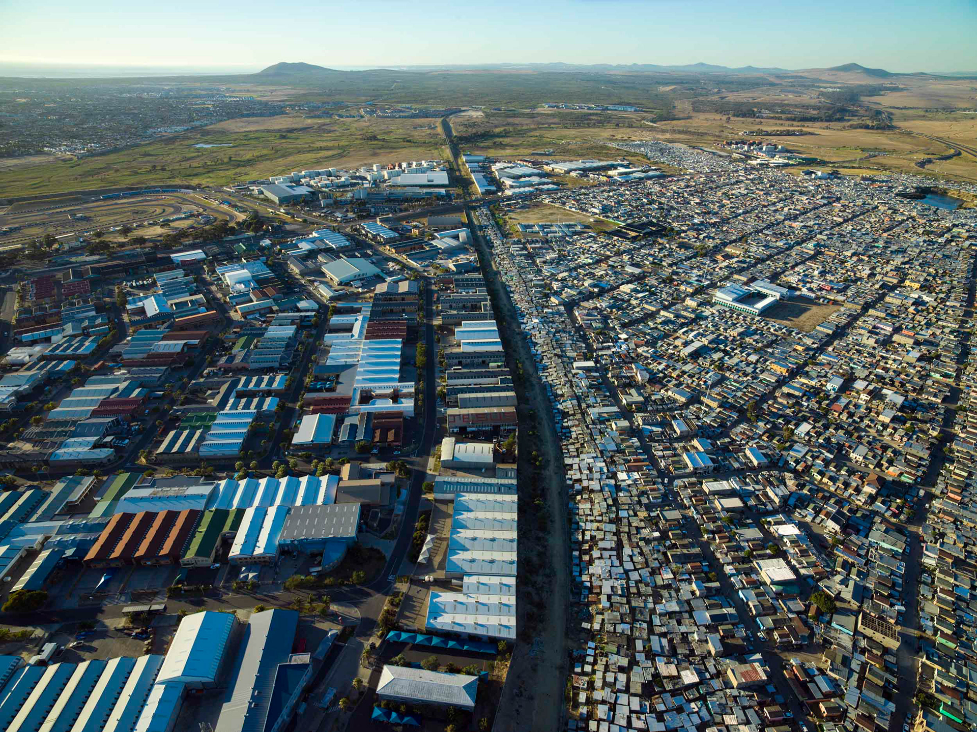 aerial view of shacks in cape town